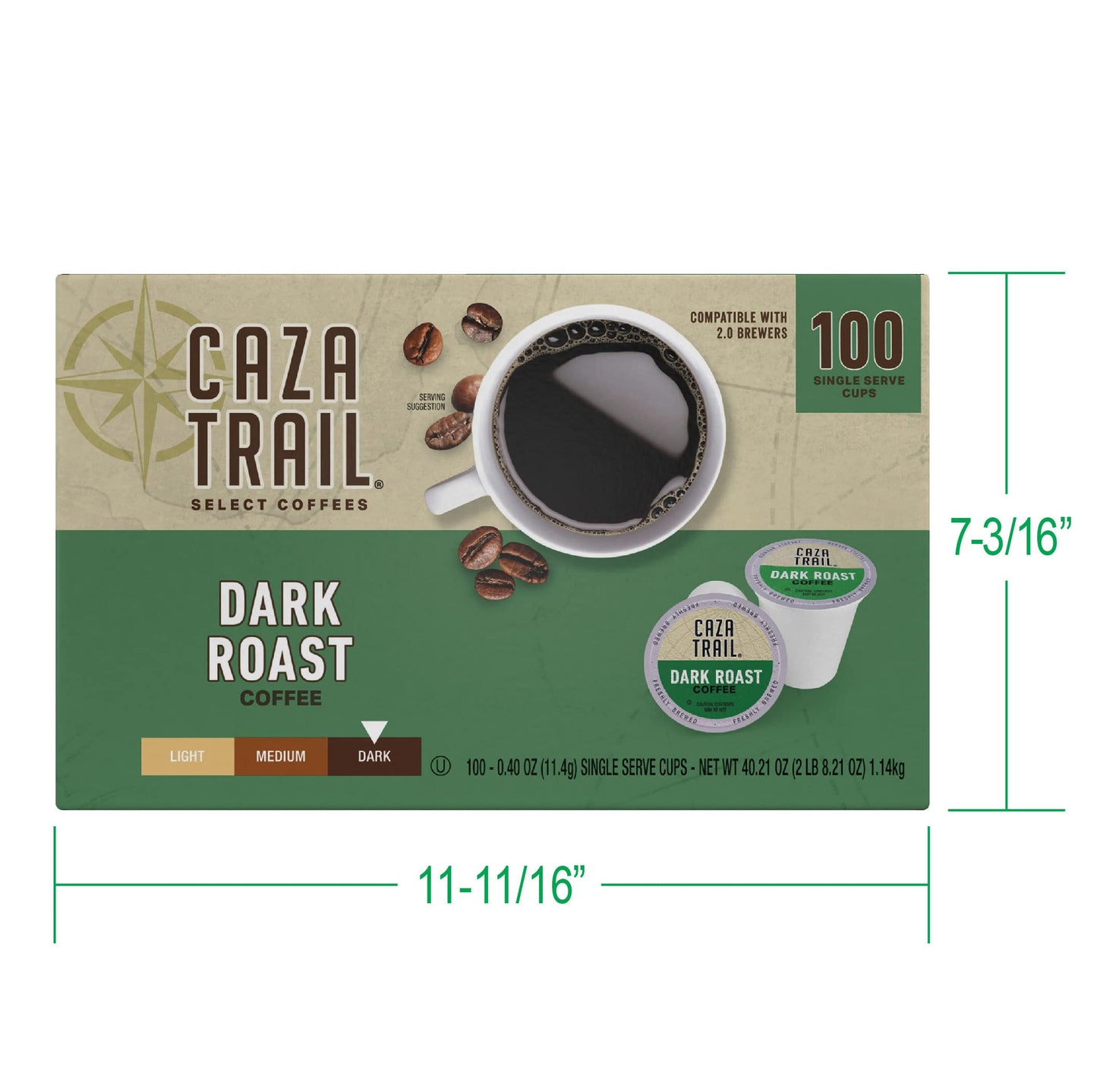 Caza Trail Coffee Pods, Dark Roast, Single Serve (Pack Of 100) (Packaging May Vary)
