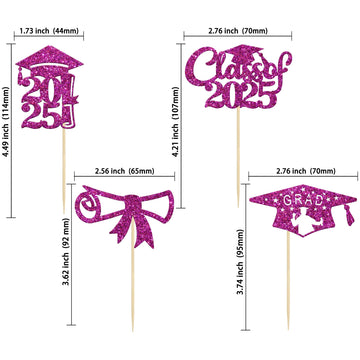 Gyufise 24Pcs Graduation Cupcake Toppers 2025 Purple Glitter Class Of 2025 Cupcake Toppers 2025 Grad Cap Diploma Cupcake Picks F