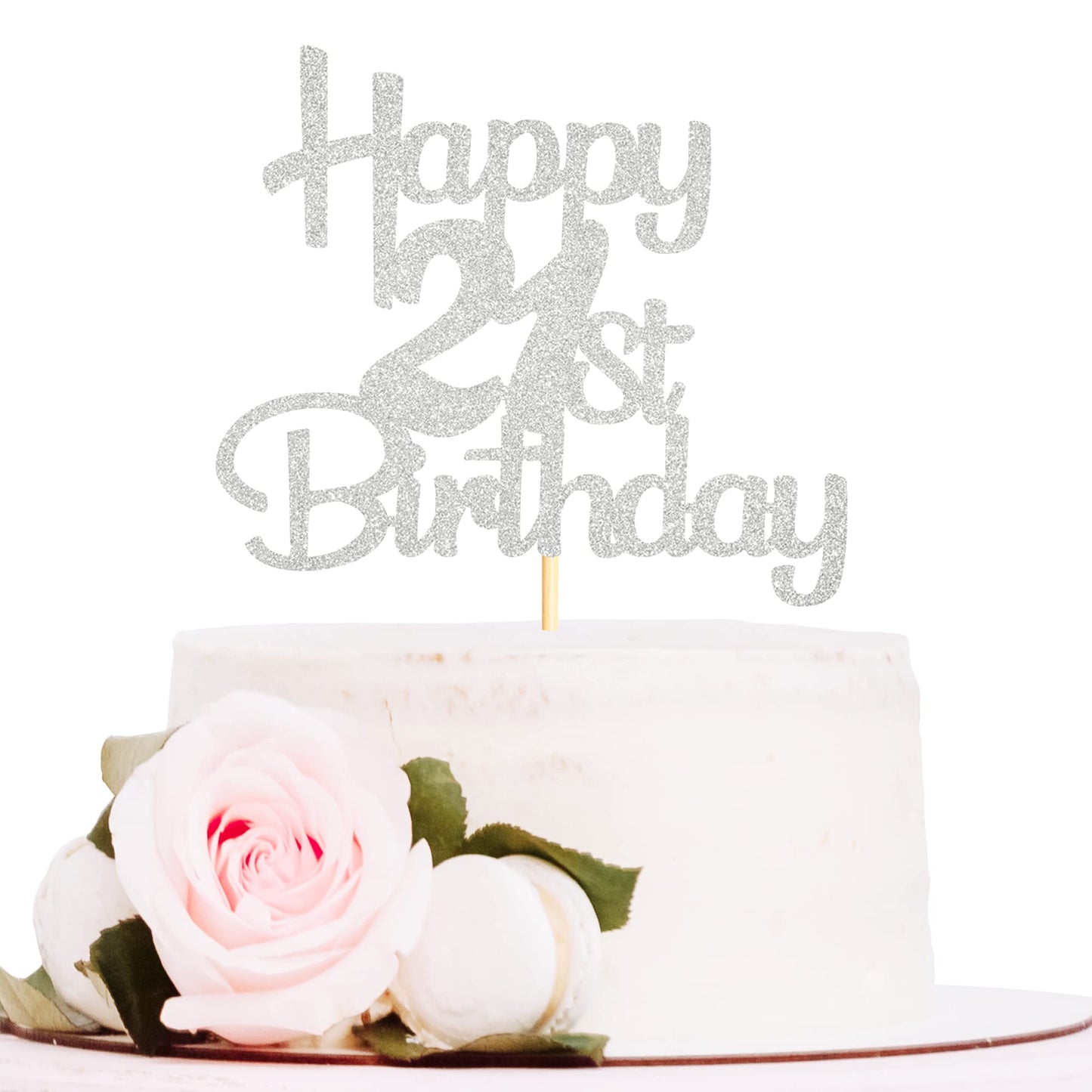 Sotpot Happy 21St Birthday Cake Topper Silver Glitter 21St Cake Toppers 21 Birthday Cake Decorations Cheers To 21 Fabulous Party