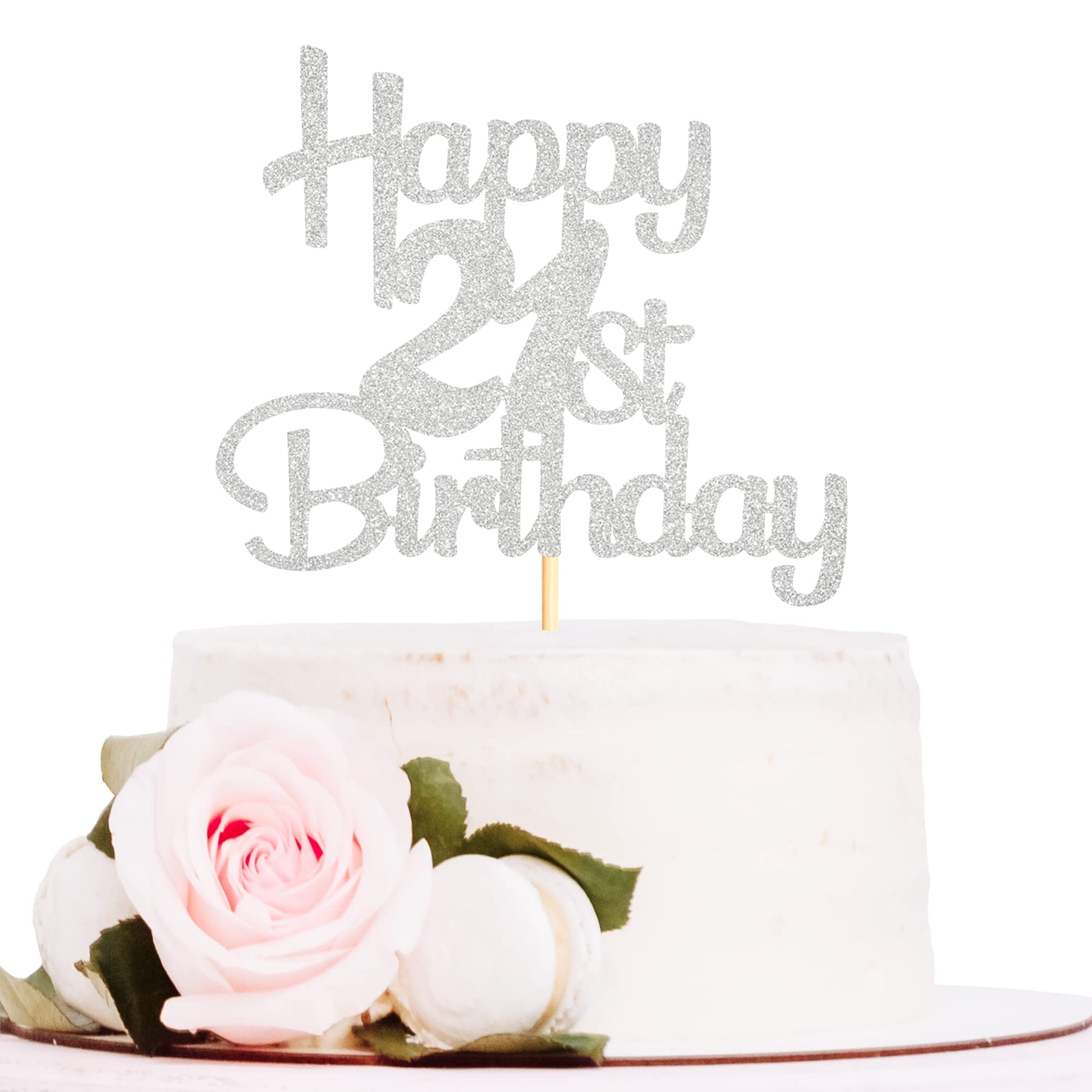 Sotpot Happy 21St Birthday Cake Topper Silver Glitter 21St Cake Toppers 21 Birthday Cake Decorations Cheers To 21 Fabulous Party
