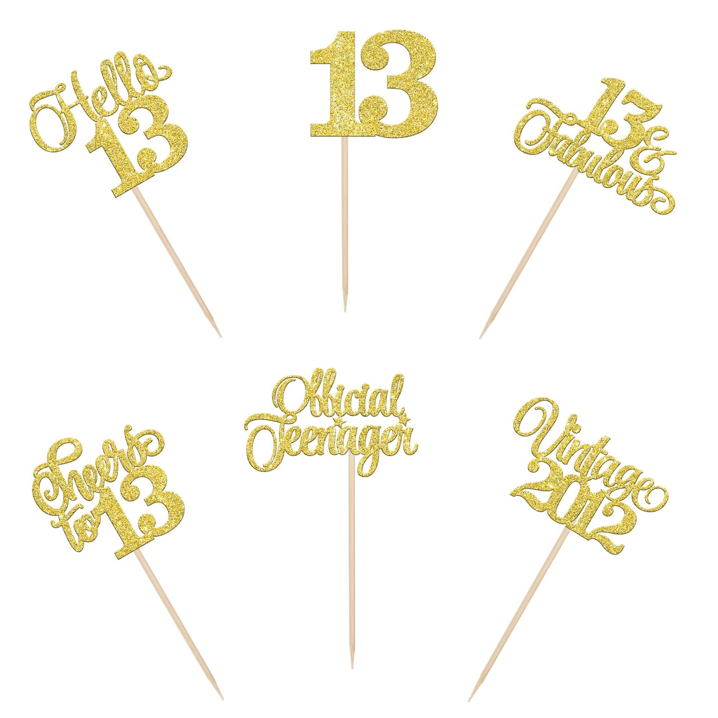 Rssta i Cupcake Toppers 24 Pack Gold Glitter 13th Birthday Decorations