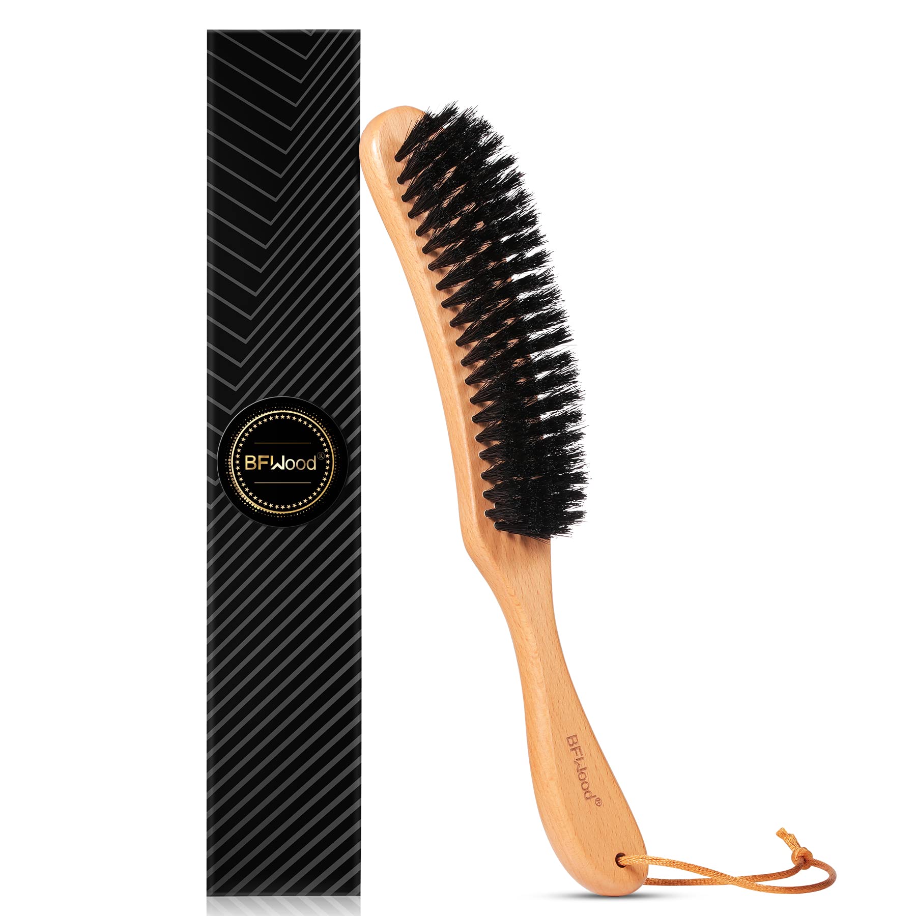Bfwood Clothes Brush - Boar Bristle Lint Brush For Suits, Cashmere, Wool, Velvet, Suede And Pet Hair - Large Beech Handle