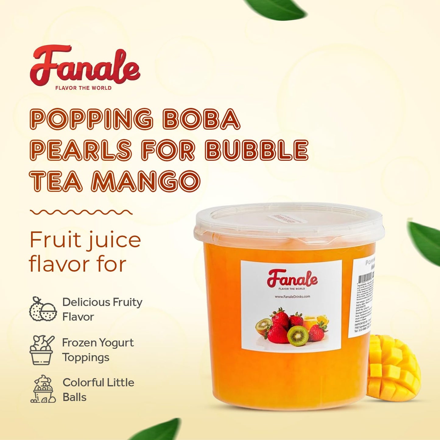 Fanale Popping Boba Pearls for Bubble Tea - Mango Flavor - 7 lb