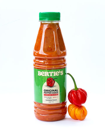 Berties Original Pepper Sauce - 17 Oz (500ml) - Made with Trinidad Moruga Red & Scotch Bonnet Peppers - Great Flavor & Heat