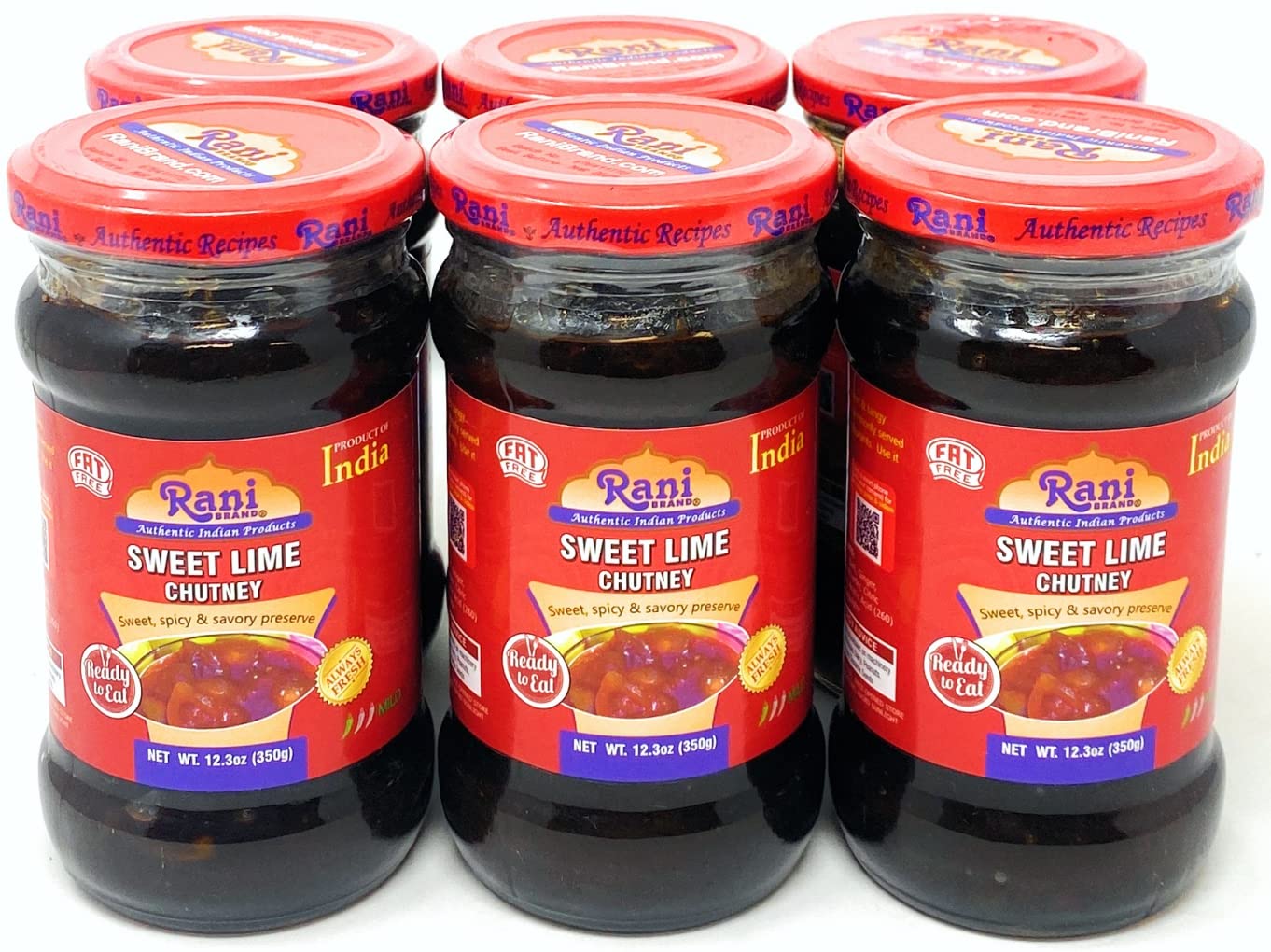 Rani Lime Sweet Mango Chutney (Indian Preserve) 12.5Oz (350G) Glass Jar, Ready To Eat, Vegan, Pack Of 5+1 Free ~ Gluten Free, Al
