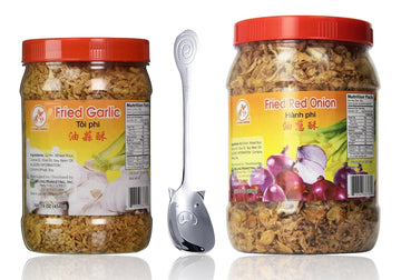Flying Horse Fried Garlic and Red Onion 2lb Set - Crunchy Shallots and Crispy Garlic Flakes, Salad and Ramen Soup Toppings. No P