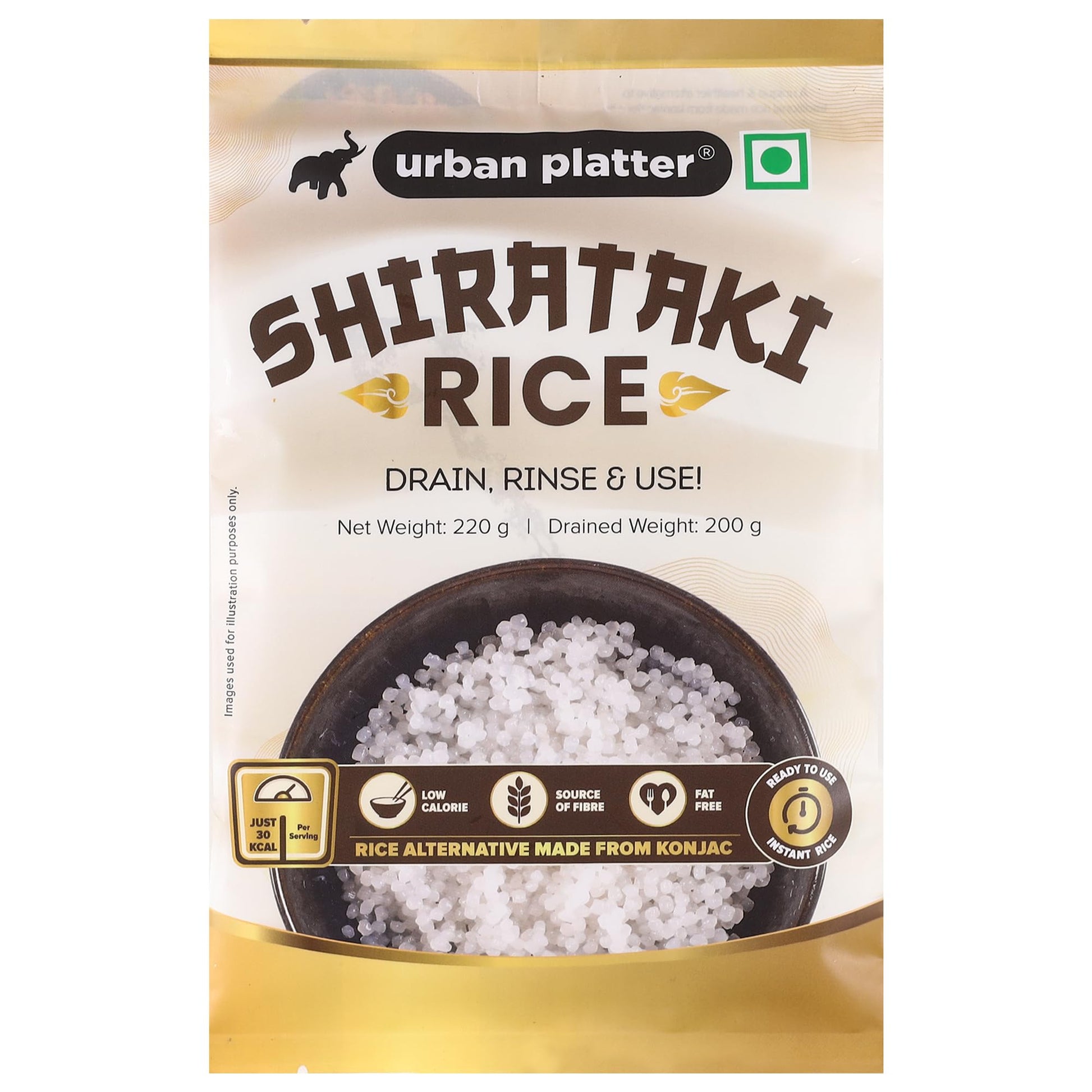 Urban Platter Shirataki Short-grain Rice, 220g [Ultra Low-carb, Low-calorie, Keto-friendly, Fat-Free, Gluten-Free Alternative to