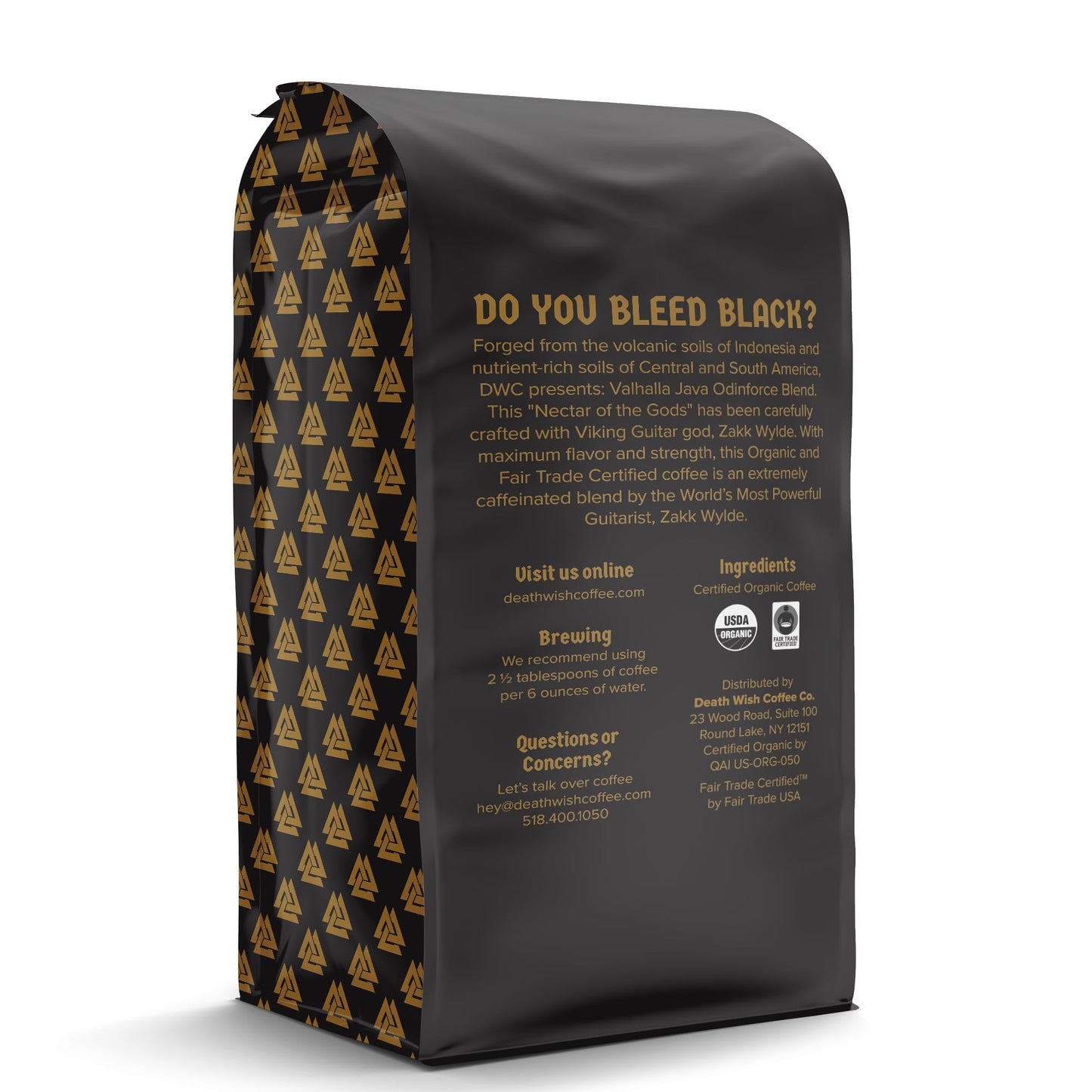 Death Wish Coffee Valhalla Java Whole Bean Coffee Fair Trade Organic 5 Lb Bag Dark Roast