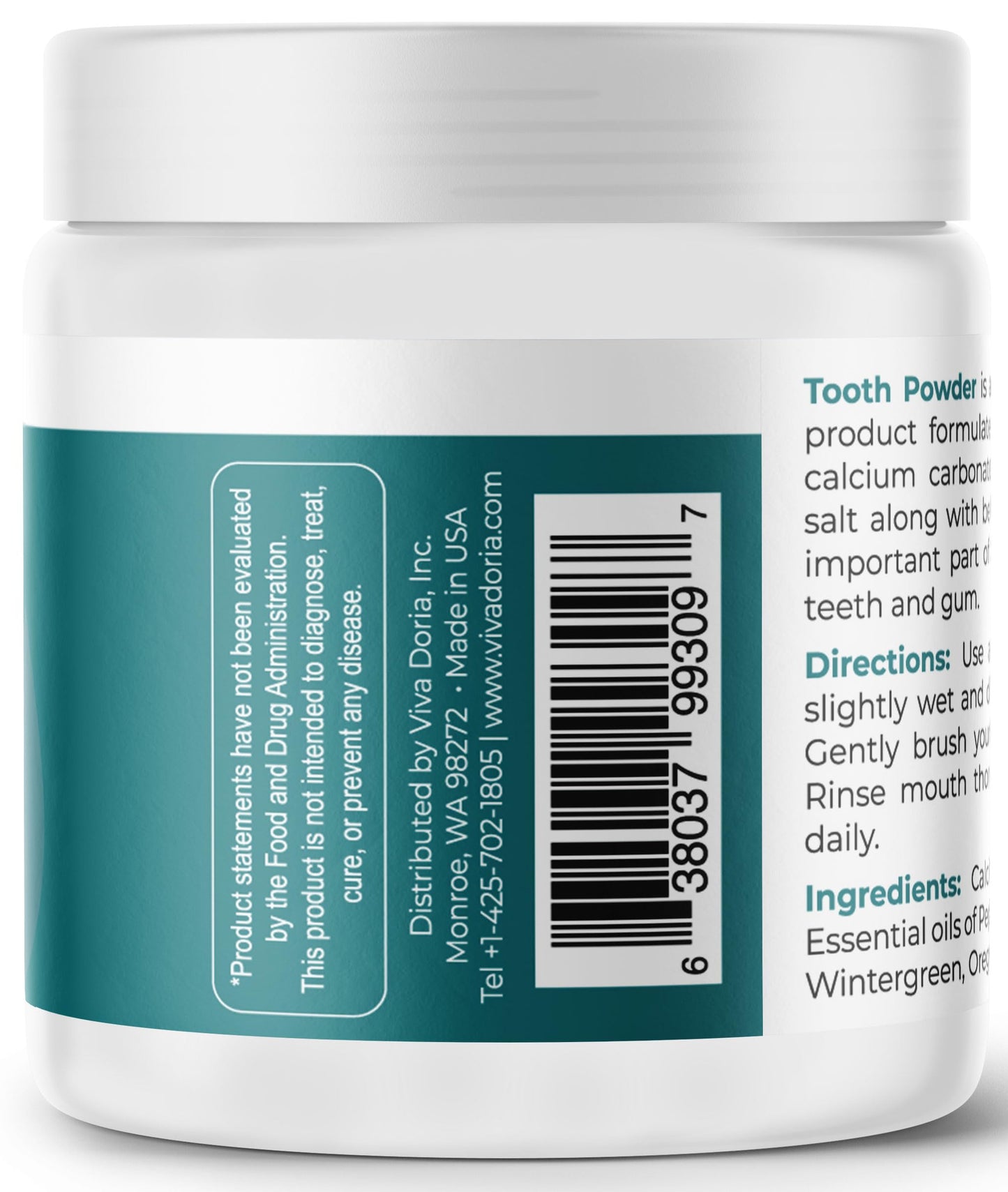 Viva Doria Natural Tooth Powder | Remineralizing Tooth Powder | Natural Teeth Whitening Powder | Toothpaste Power | Breath Freshener | Refreshing Mint Flavor | 10 Oz