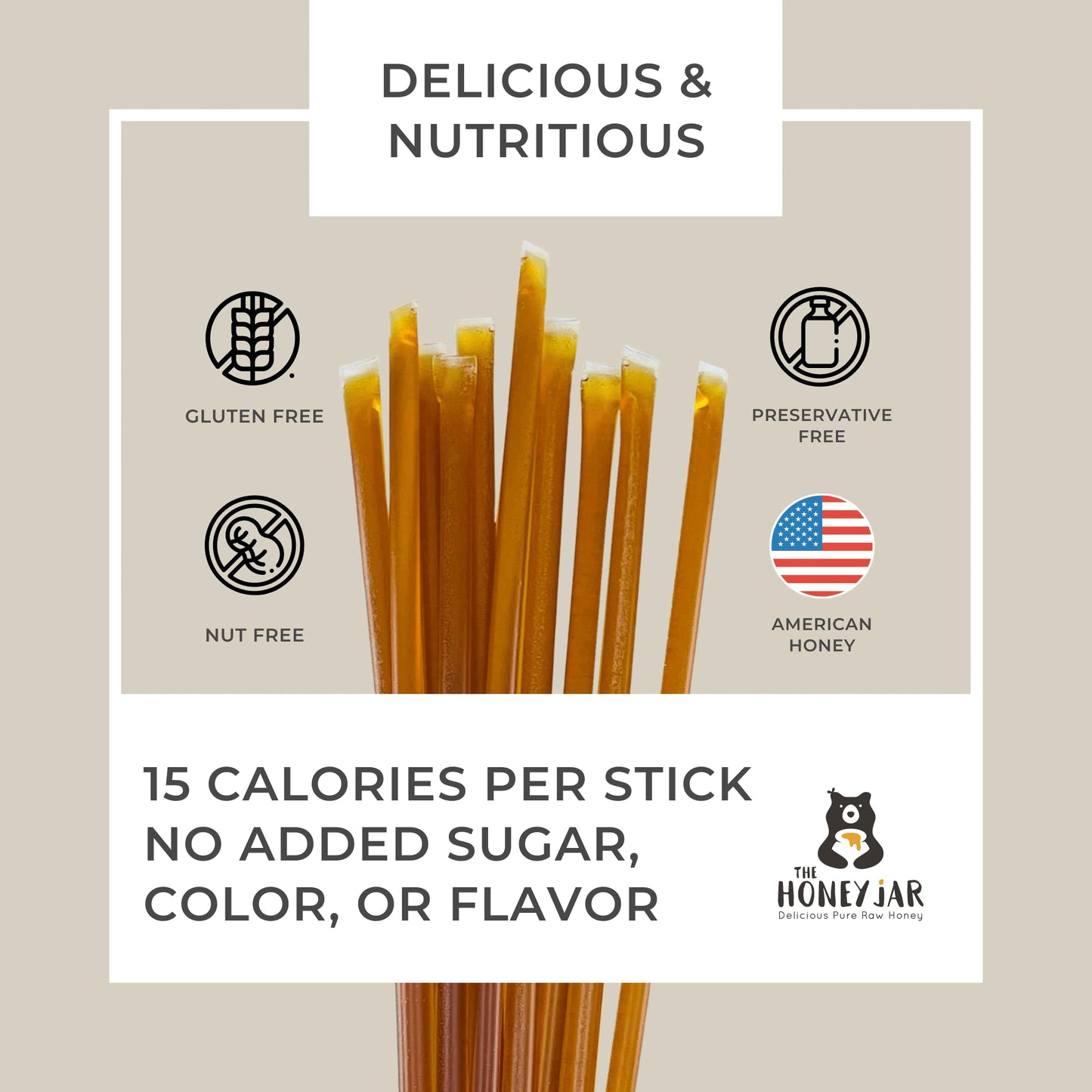 The Honey Jar Wildflower Flavored Raw Honey Sticks - 100 Count Pure Honey Straws for Tea and Coffee