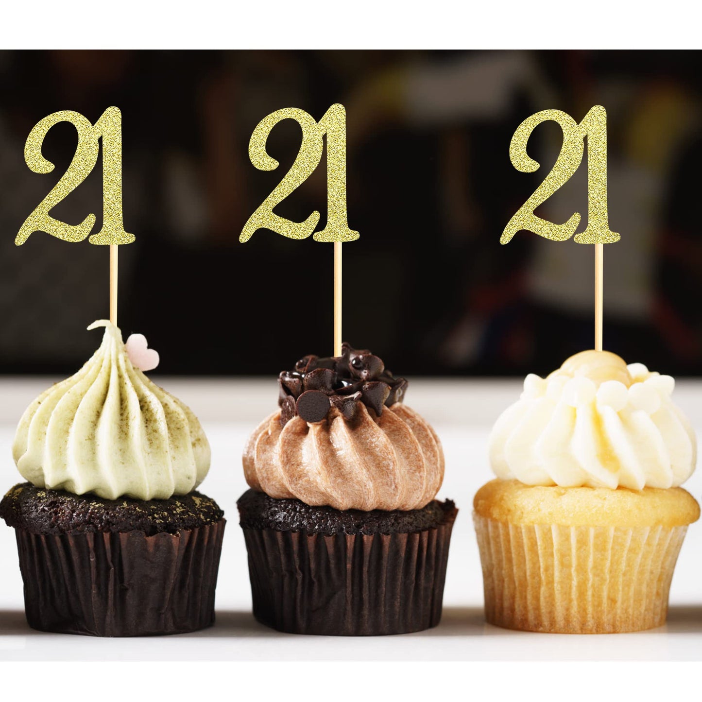 Sumerk 24PCS 21 Cupcake toppers Gold Glitter 21st Birthday Cupcake Picks Anniversary Party Decorations