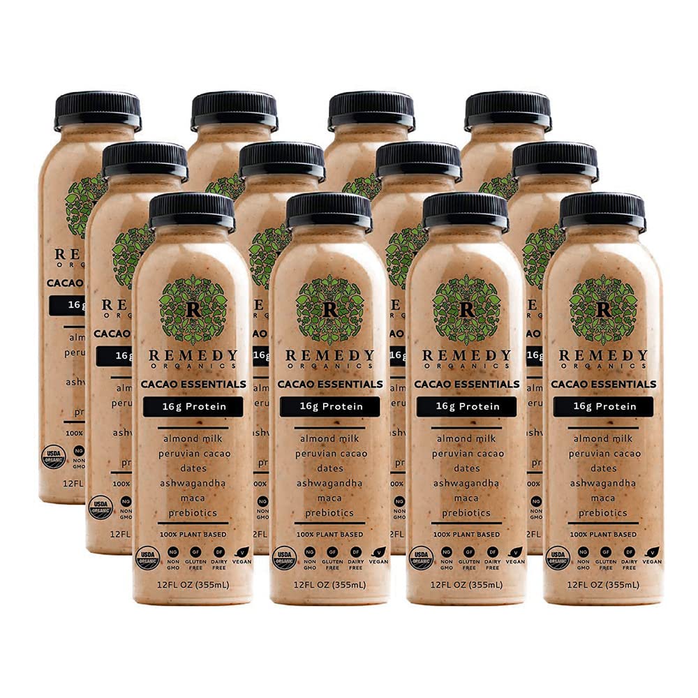 Remedy Organics Cacao Essentials 12-Pack | Plant Based 16g Protein Shakes  Ready to Drink | USDA Organic  Gluten Free  Dairy Free  Soy Free