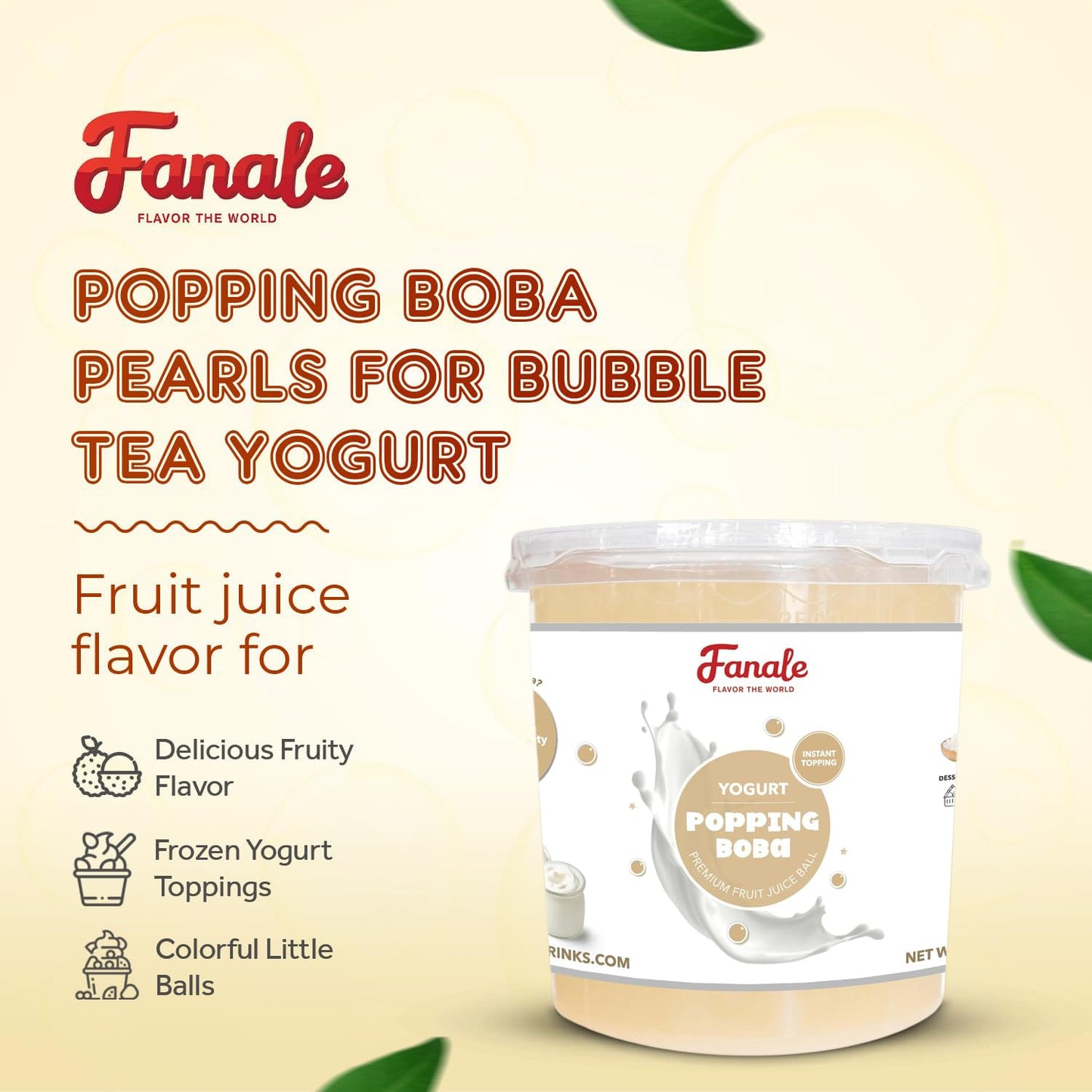 Fanale Popping Boba Pearls for Bubble Tea - Yogurt Flavor - 7 lb