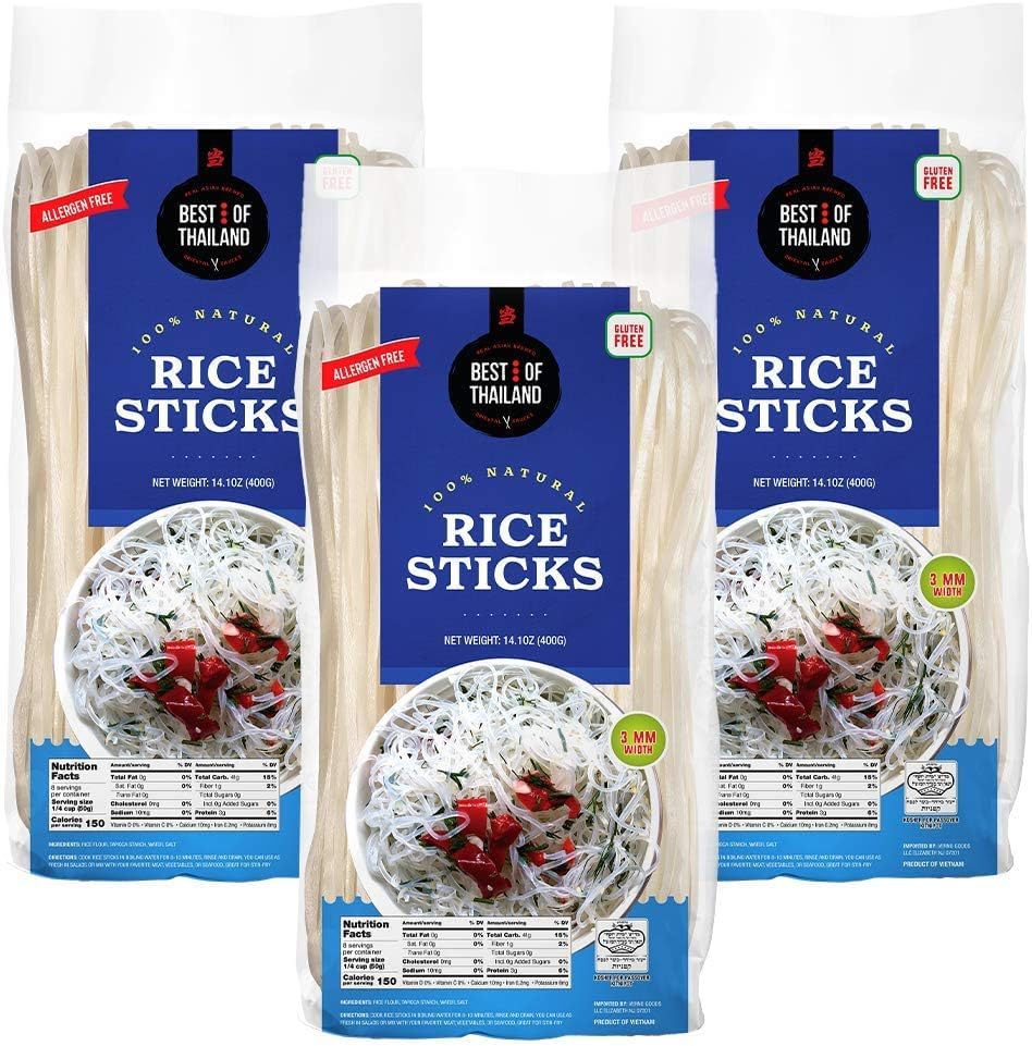 Best of Thailand Rice Noodle Sticks - Non-GMO, Gluten-Free, Kosher for Passover, 3mm
