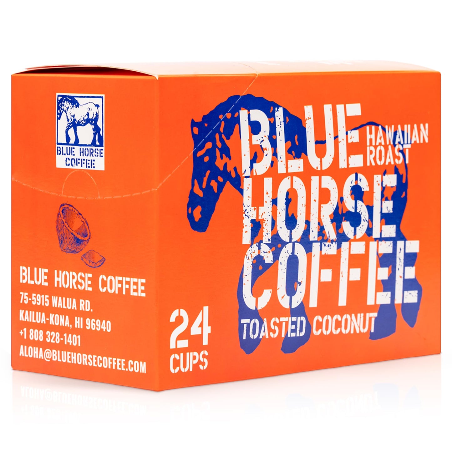 Blue Horse 'Gentle Giant' Hawaiian Roast (20% Kona) Coffee Pods - Toasted Coconut - Medium Roast, 24Ct Single Serve, Compatible