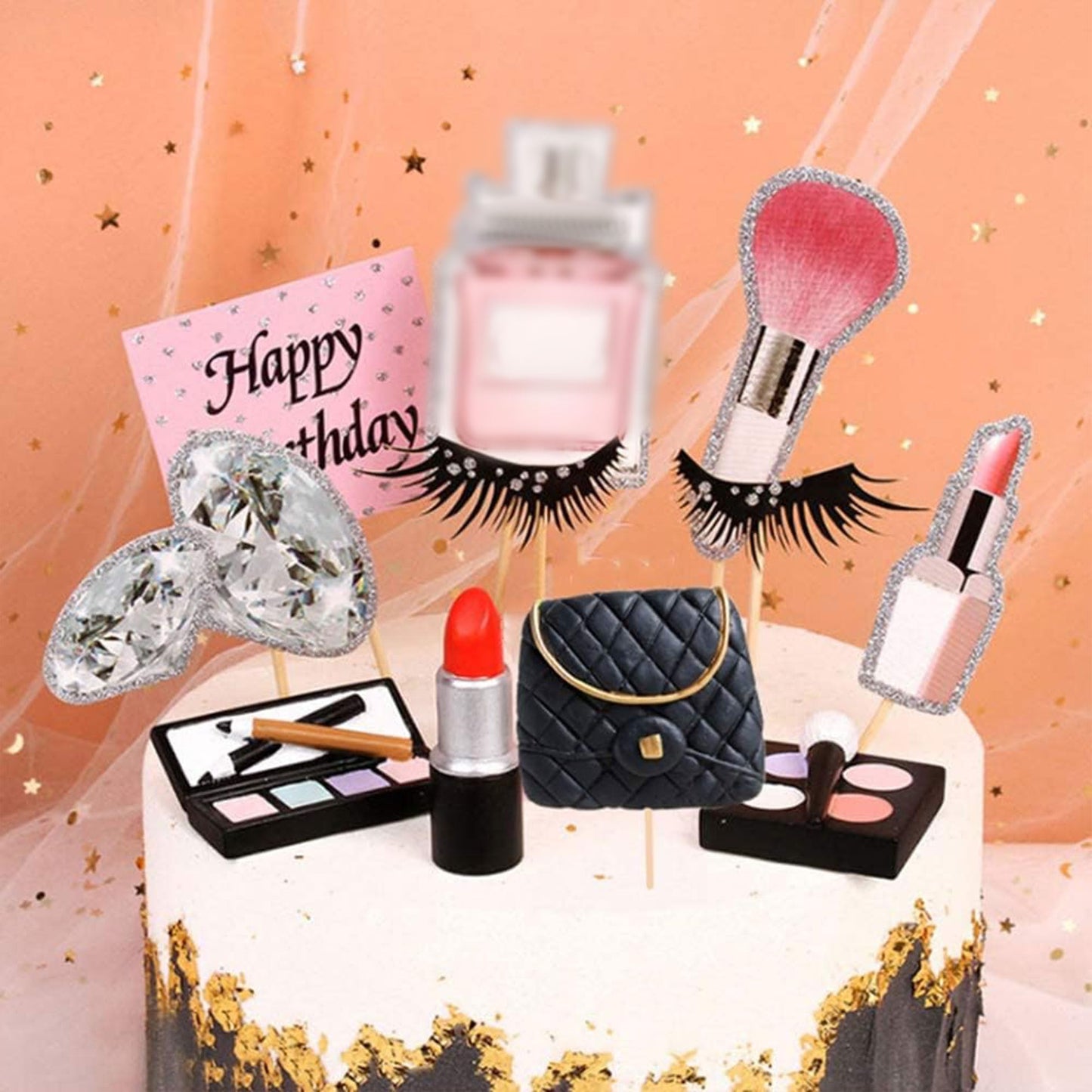 Jevenis Makeup Cake Decorations Spa Birthday Cake Topper Spa Party Supplies Salon Birthday Decoration