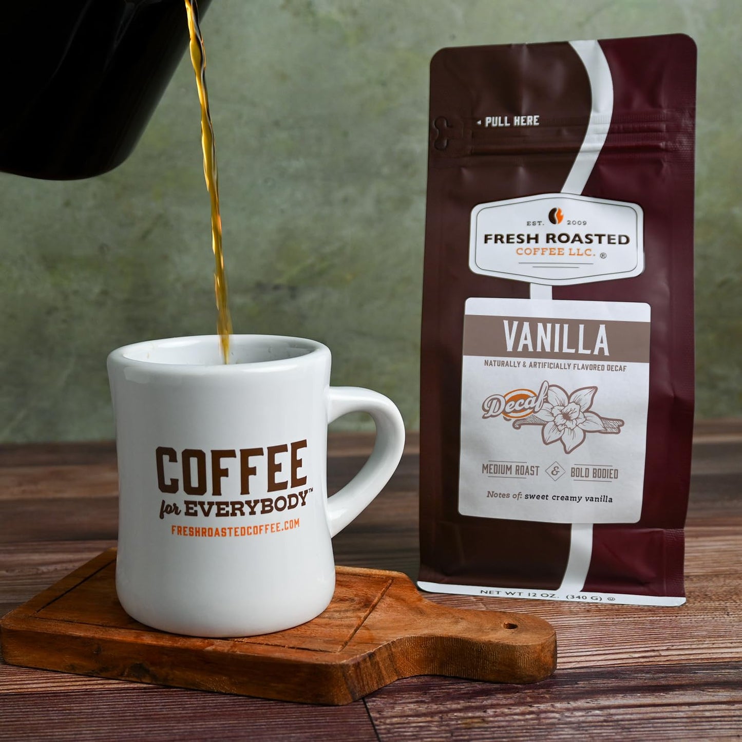 Fresh Roasted Coffee Decaf Vanilla Flavored Whole Bean Coffee 12 oz Medium Roast Kosher