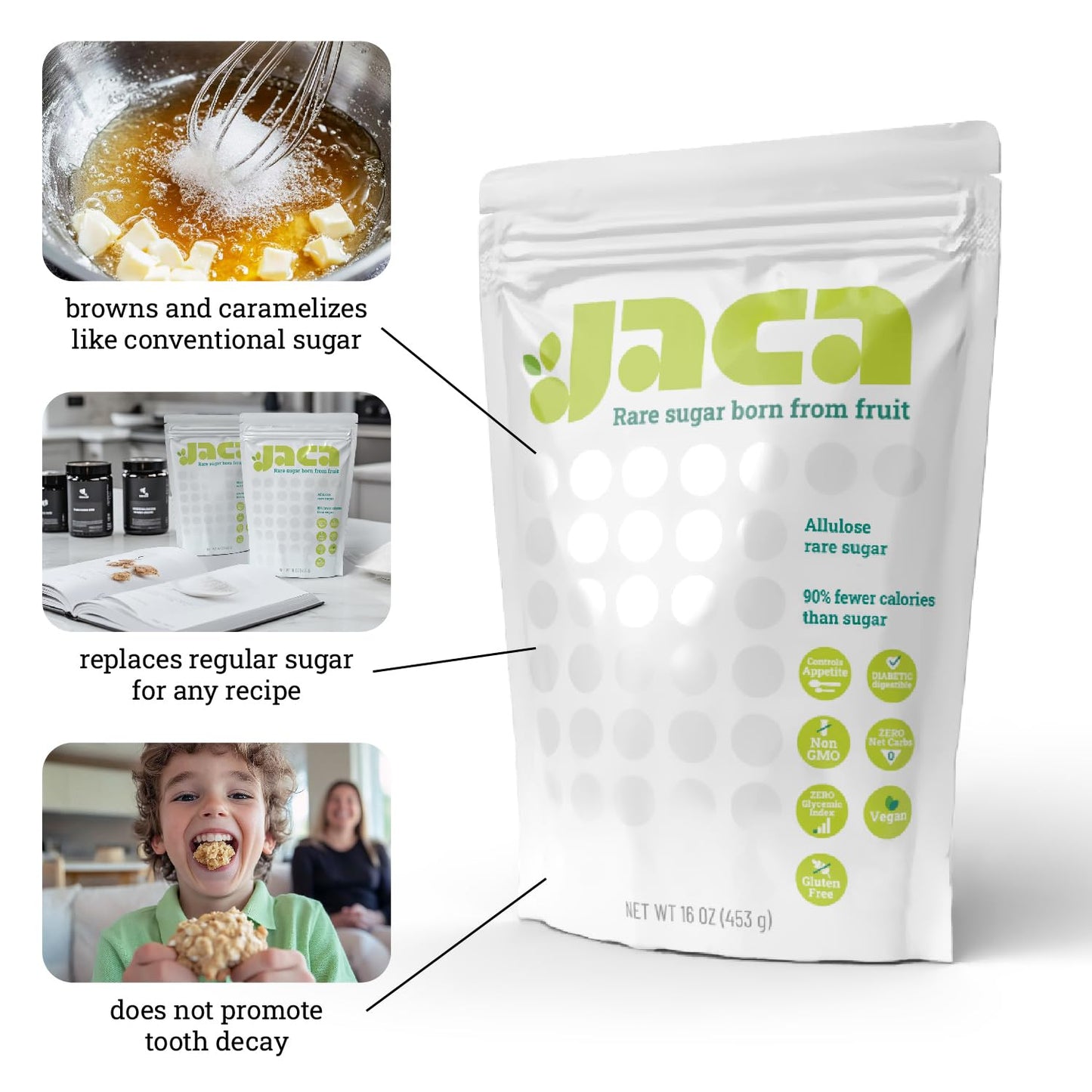 Jaca Rare Sugar Pure Allulose Sweetener | Keto-Friendly, Vegan, Gluten-Free | 16 oz