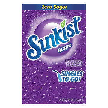SINGLES TO GO! Grape Drink Mix, 0.53 OZ, Pack of 16 Single-Serve Sticks