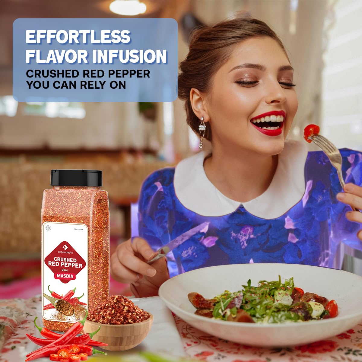 Dependable Foods Crushed Red Pepper Flakes – 20 Oz. Container Bulk Size - Kosher Spice Seasoning For Chefs & Culinary Enthusiasts Adds Heat & Depth To Pizza, Pasta, Stir-Fries Non-Gmo & Allergen-Free
