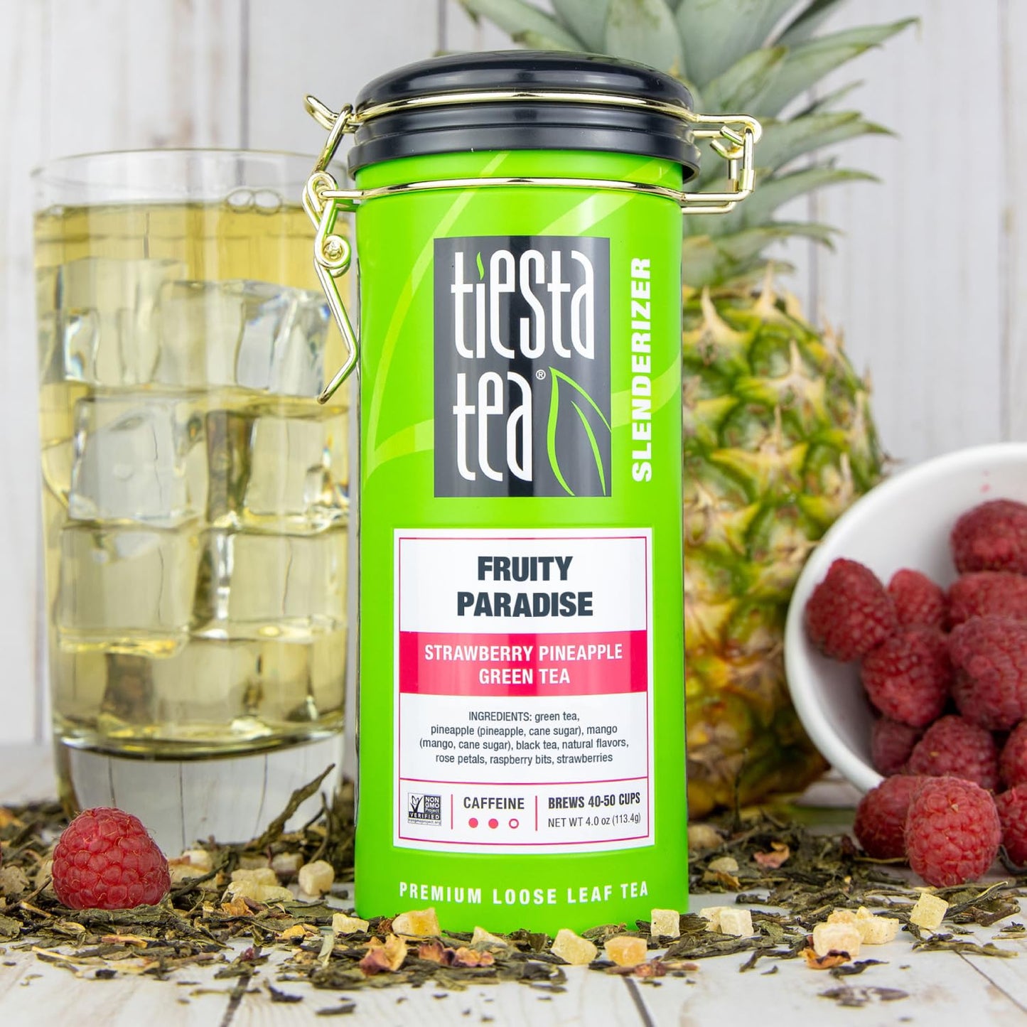 Tiesta Tea - Fruity Paradise, Loose Leaf Strawberry Pineapple Green Tea, Medium Caffeine, 4 Oz Tin & 1 Lb Bulk Bag, Natural, Hot & Iced Tea, Green Tea Loose Leaf