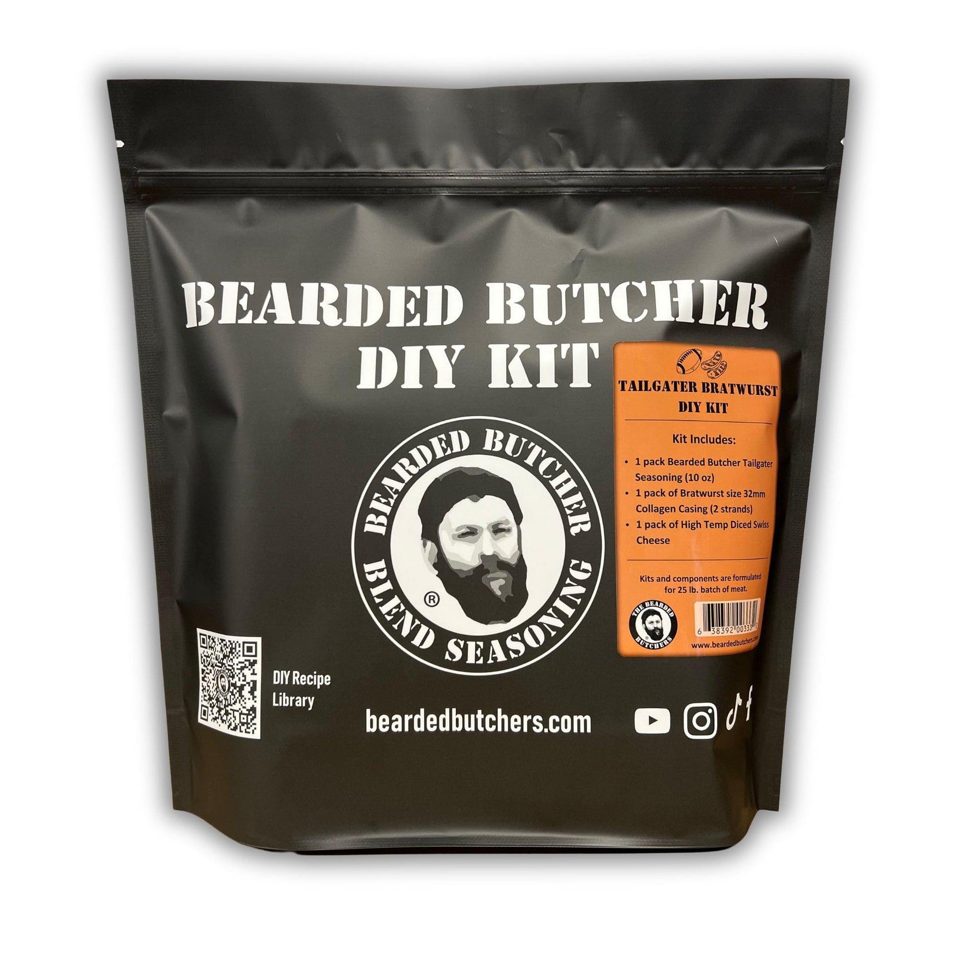 Bearded Butchers Tailgater Bratwurst DIY Kit - Create Mild, Cheesy, and Savory Homemade Brats - Includes Our Tailgater Seasoning