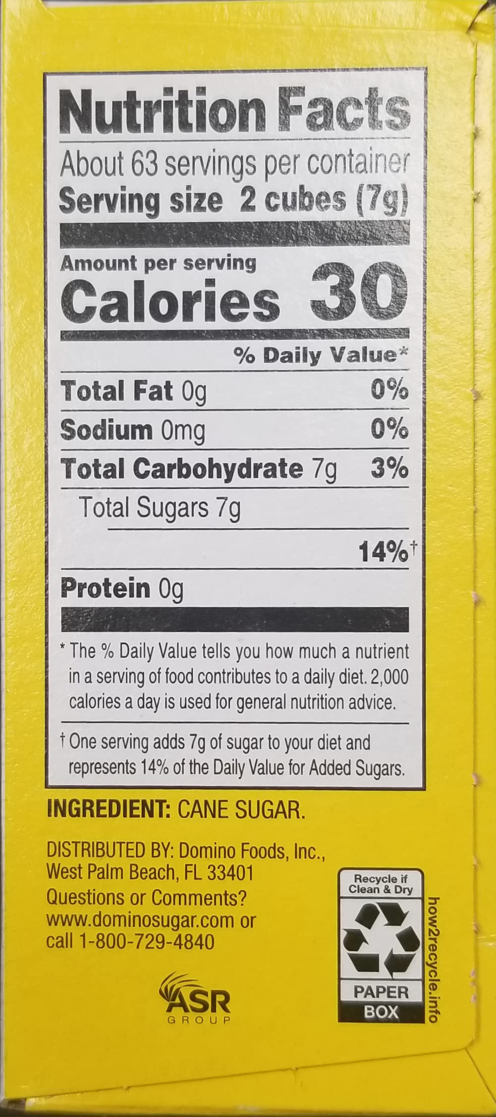 Domino Pure Cane Sugar Cubes, 16 Ounce Box, Model 82067