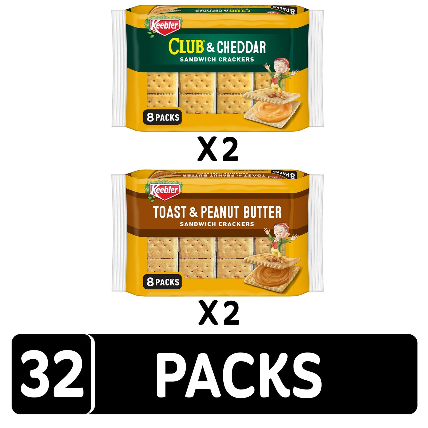 Keebler Sandwich Crackers, Lunch Snacks, Variety Pack (4 Trays, 32 Packs)