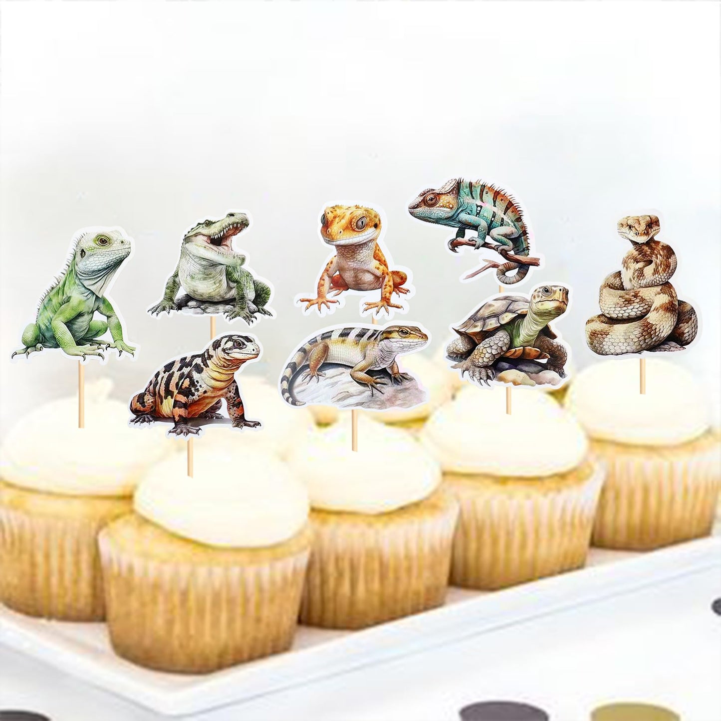 Ercadio 32 Pcs Reptiles Cupcake Toppers Chameleon Lizard Snake Alligator Turtle Cupcake Pick Decorations For Reptiles Theme Baby