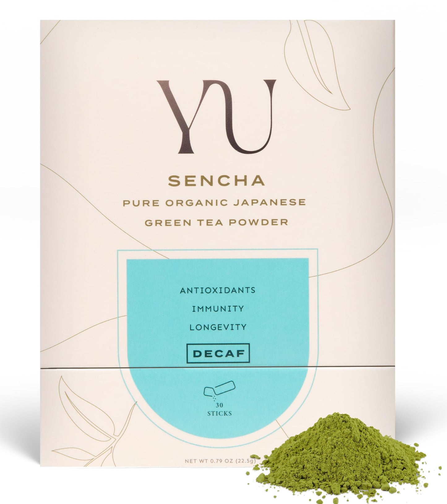 Yu Decaf Organic Sencha Green Tea Powder, Caffeine-Free, 30 Instant Packets