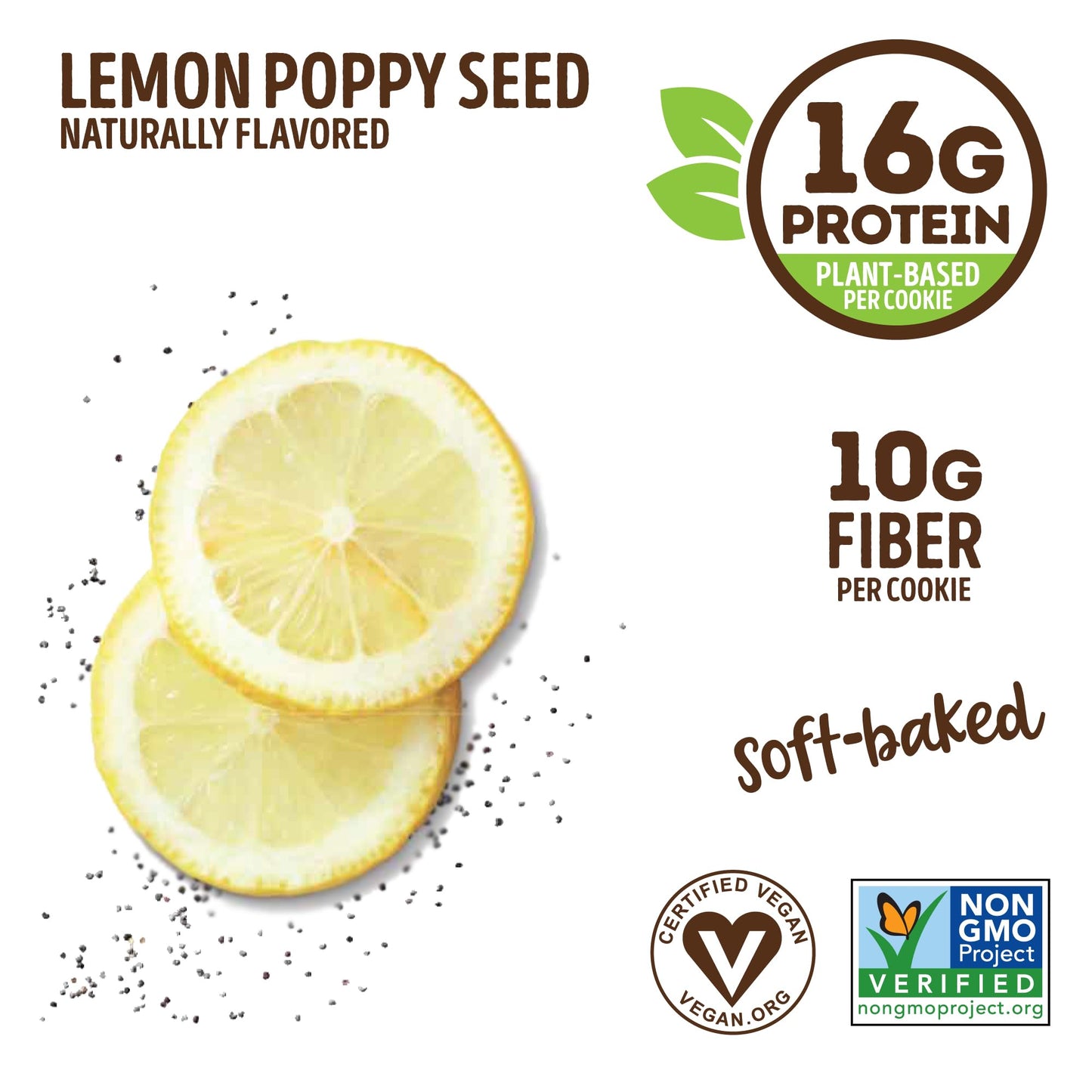 Lenny & Larry's The Complete Cookie, Lemon Poppy Seed, Soft Baked, 16g Plant Protein, Vegan, Non-GMO, 4 Ounce Cookie (Pack of 12