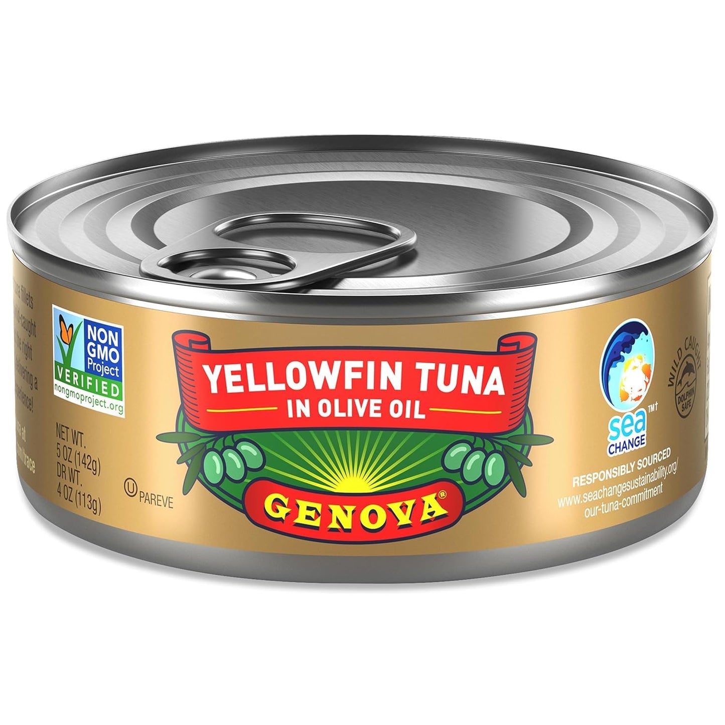 Genova Premium Yellowfin Tuna In Olive Oil, 5 Ounce Cans (Pack Of 24), Wild Caught Canned Tuna, Solid Light