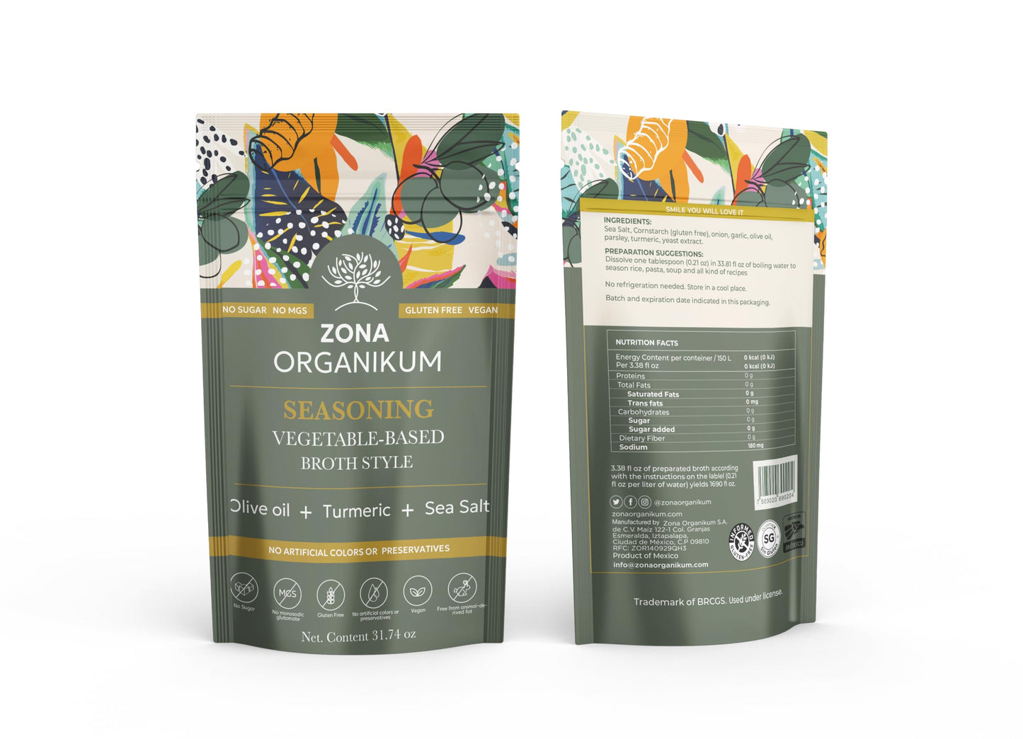 ZONA ORGANIKUM Vegan Vegetable Broth Seasoning Powder 31.74 oz, No MSG, No Artificial Colors or Preservatives, Gluten Free, Suga