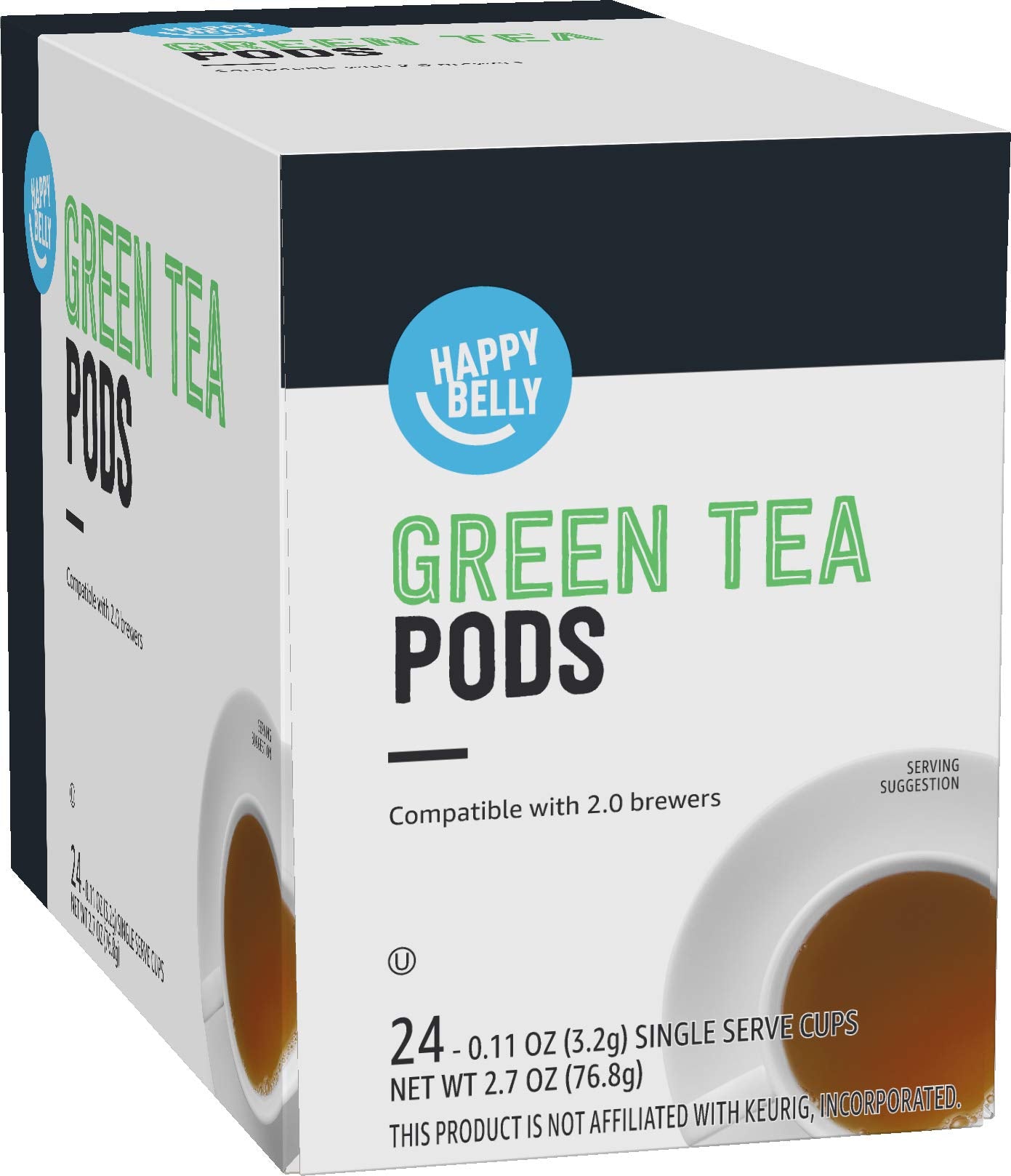 Happy Belly Green Tea Pods for 2.0 K-Cup Brewers, 24 Count, Compatible with K-Cup Machines