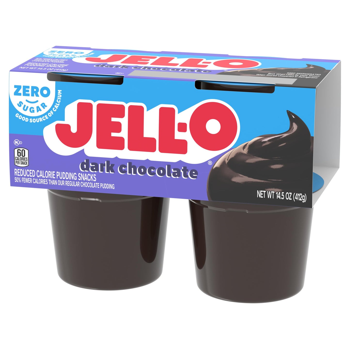 Jell-O Dark Chocolate Zero Sugar Ready-to-Eat Pudding Snack Cups, 4 ct Cups