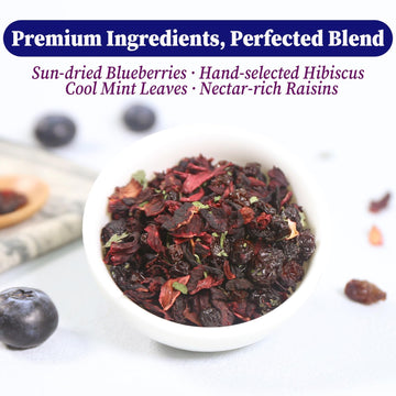 Fullchea - Blueberry Tea Bags, 50 Teabags - Premium Blueberry Blend Herbal Tea - Harmonious Mix Of Blueberries, Hibiscus, Raisin