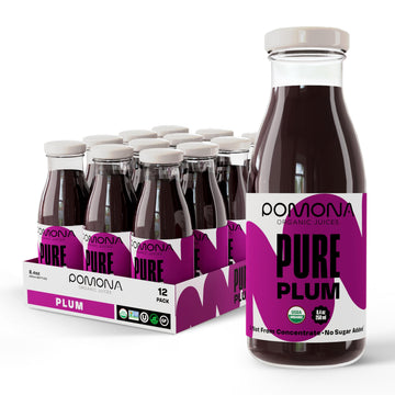 Pomona Organic Plum Juice (Pack Of 12), Cold Pressed Usda Organic Juices, 100% Plums, No Added Sugar, Not From Concentrate, Vega