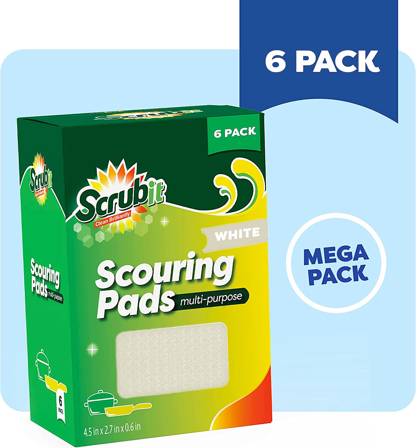 Multi-Purpose Scouring Pad By Scrub-It - Non-Scratch Cleaning Dobie Pads For Pots, Pans, Dishes, Utensils & Non-Stick Cookware -