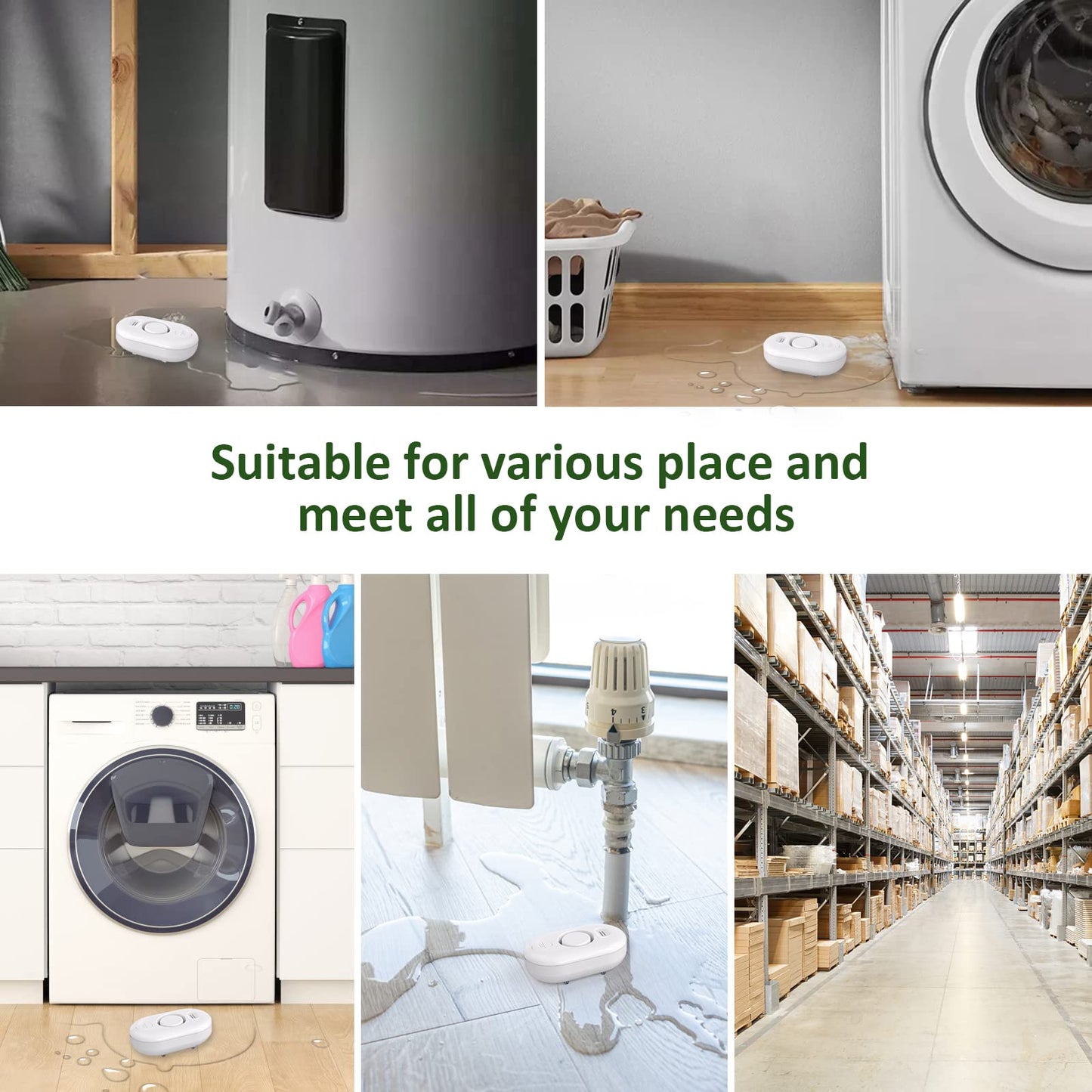 Water Leak Detector Sensor Alarm: Home Water Flooding Monitor Smart Sink Overflow Monitoring Adjustable Wet Moisture Alert Pipe