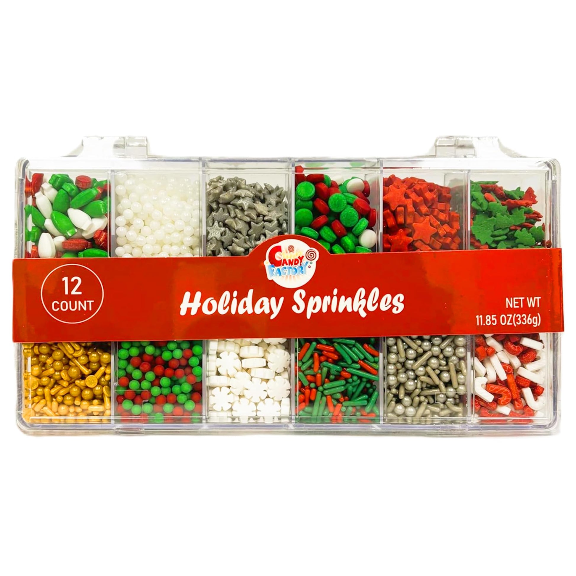 Holiday Sprinkles Set 12 Count 11.85 Oz Different Types in Box, Cake - Cookies Sprinkles For Christmas-Party, Kosher,Jimmies, St