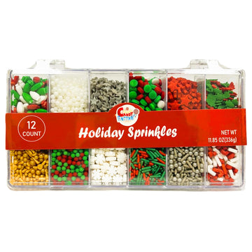 Holiday Sprinkles Set 12 Count 11.85 Oz Different Types in Box, Cake - Cookies Sprinkles For Christmas-Party, Kosher,Jimmies, St