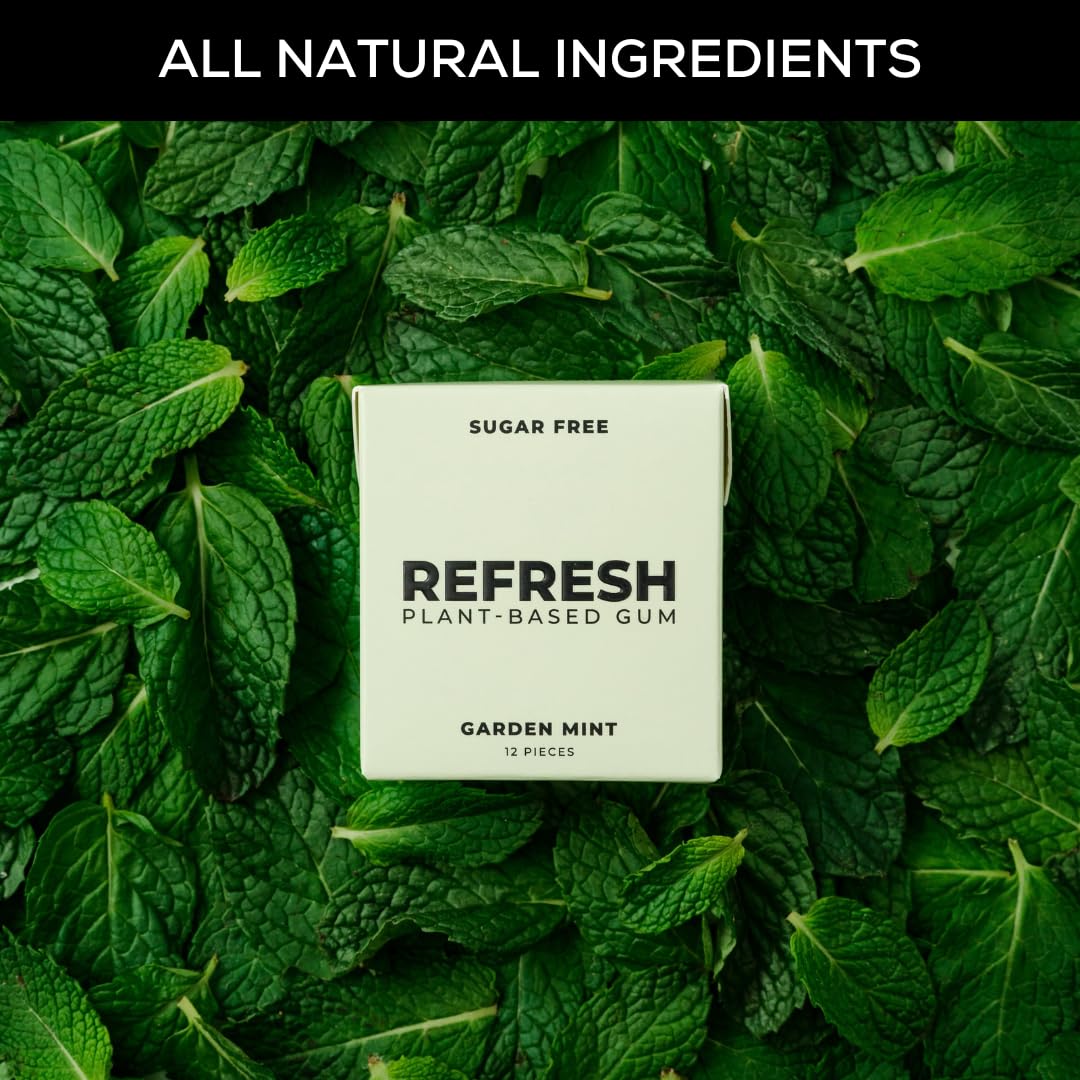 Refresh Gum Garden Mint Flavor, Sugar Free, Vegan, 12 Count (Pack of 12), Plastic Free, Non-GMO, Low Calorie, Natural Ingredients