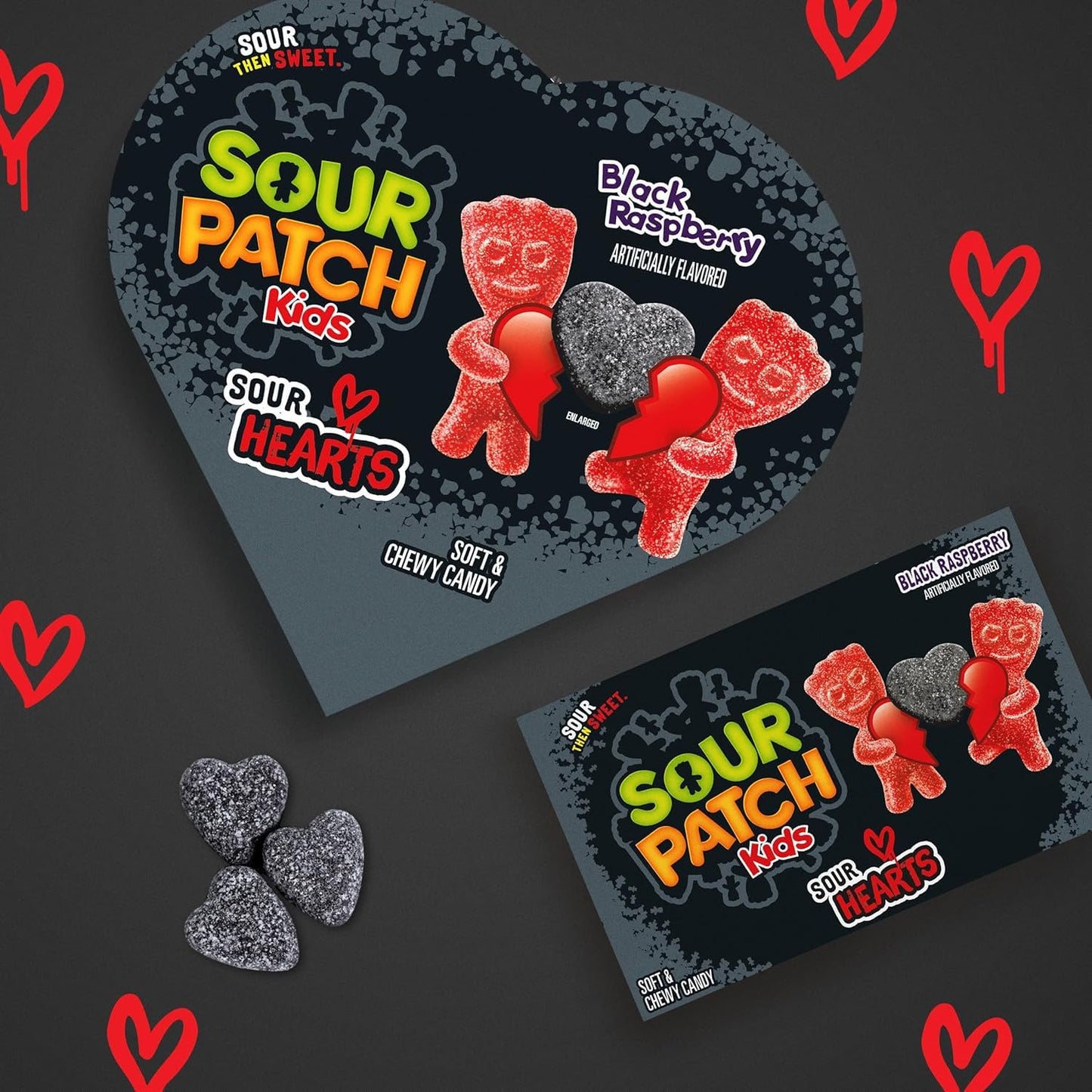 Sour Patch Kids Sour Hearts - Black Raspberry - Valentine'S Day Sweet And Sour Candy - Theater Box - Pack Of 3-3.08Oz Boxes