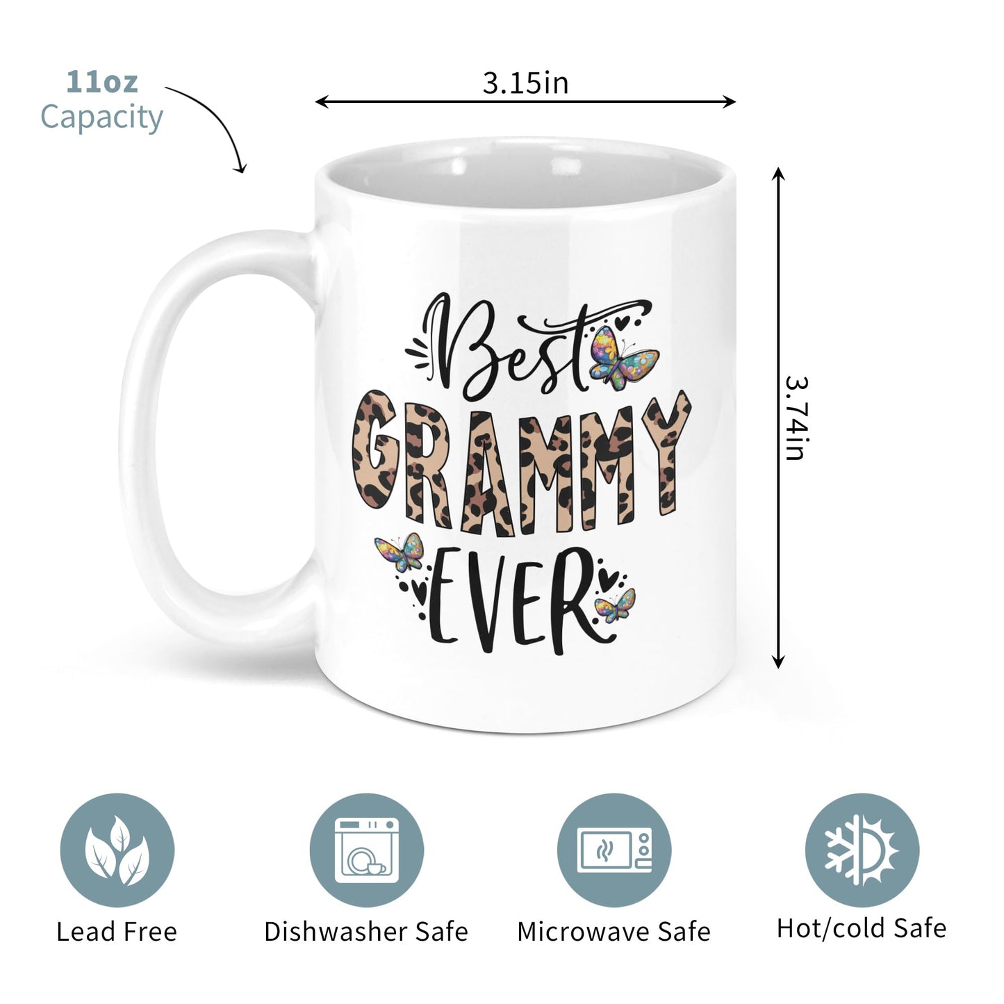 Bgsnbsha Ceramic Mug for Grandma, 11oz, White - Perfect Mothers Day and Birthday Gift for Grammies