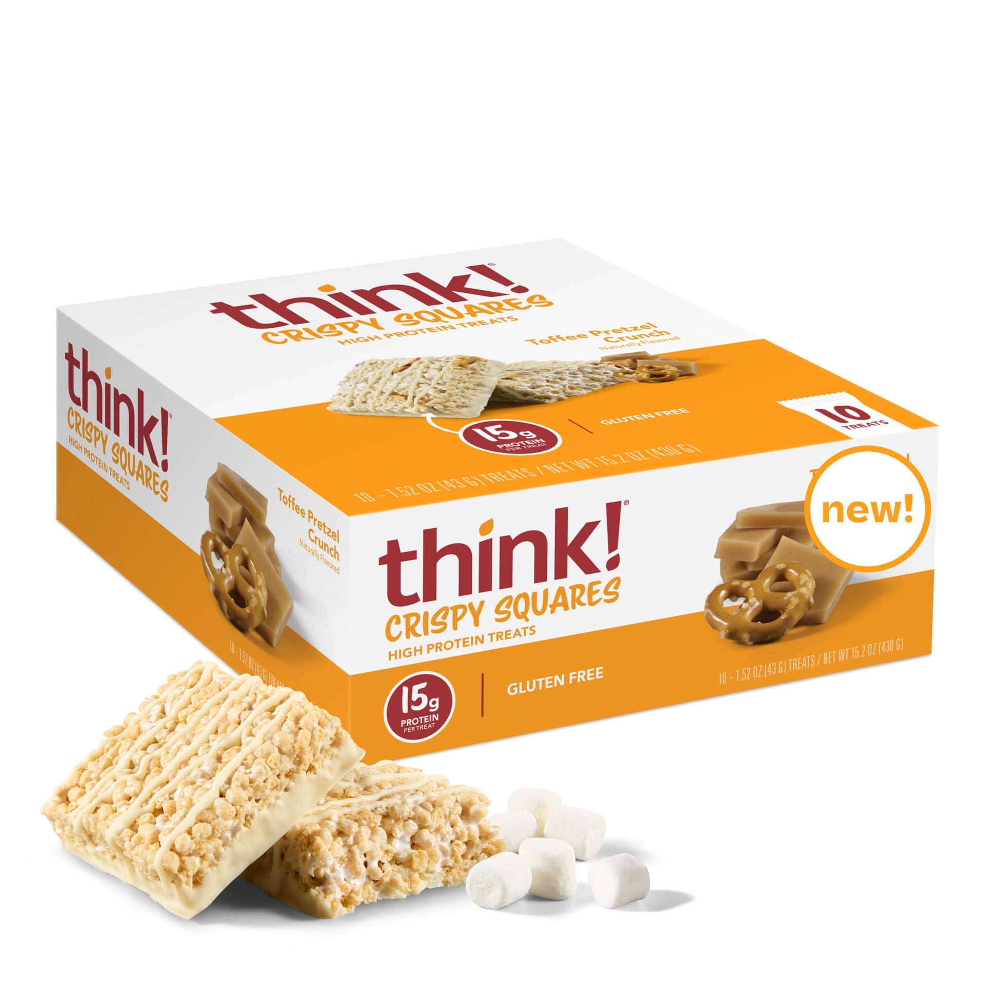 think! High Protein Crispy Squares Toffee Pretzel Crunch Treat - 10 Count Pack