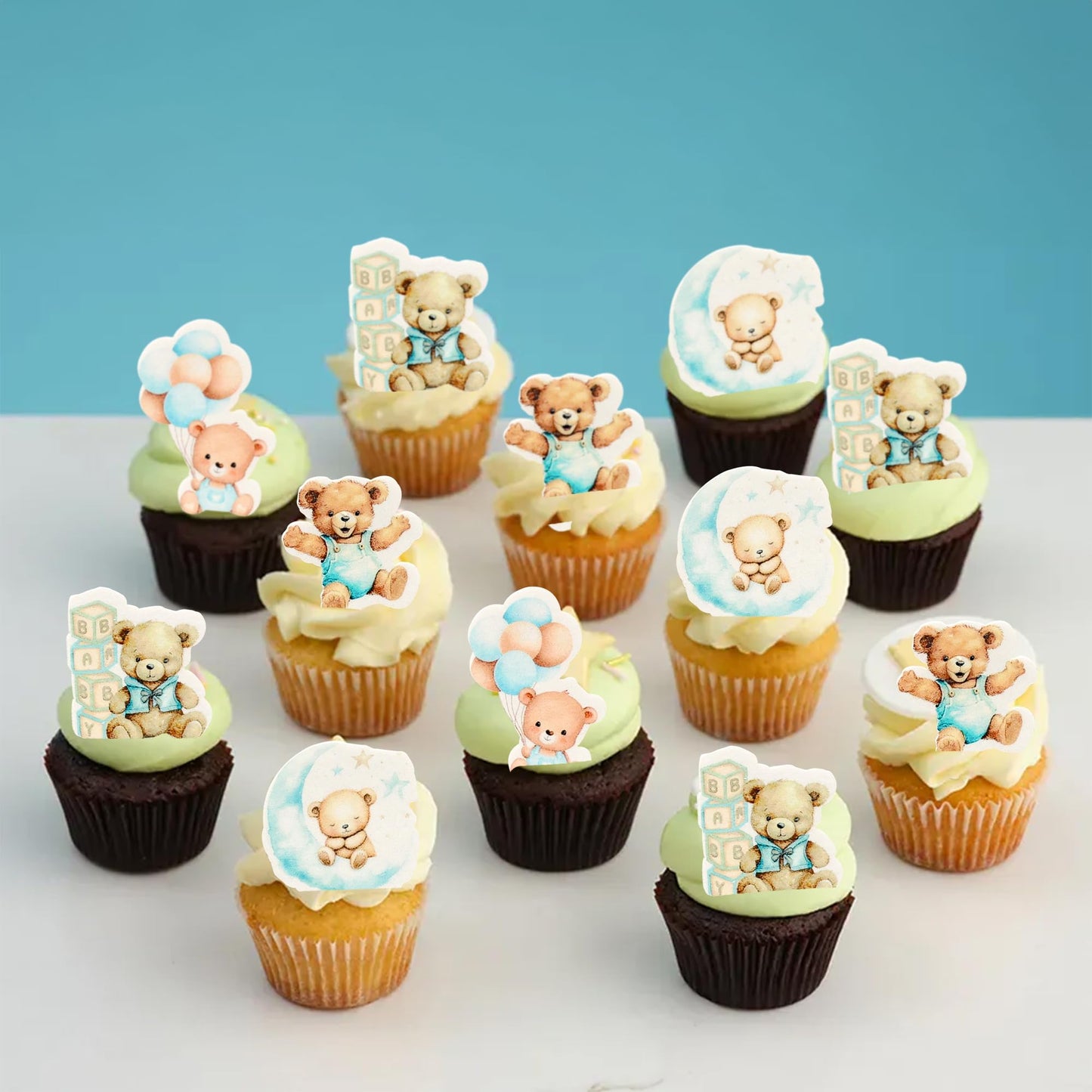 Gyufise 48Pcs Edible Cupcake Toppers, Wafer Paper, Jungle Animal Theme, 1.8x1.4 inches, Blue
