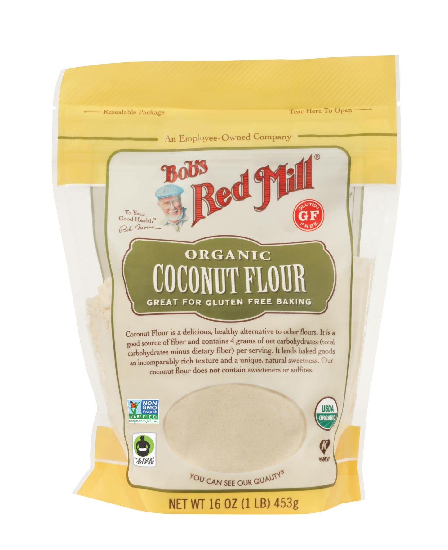 Bobs Red Mill Organic Coconut Flour, 16oz (Pack of 1) - Non GMO, Fair Trade Certified, Vegan, Keto Friendly, Paleo Friendly, Ko