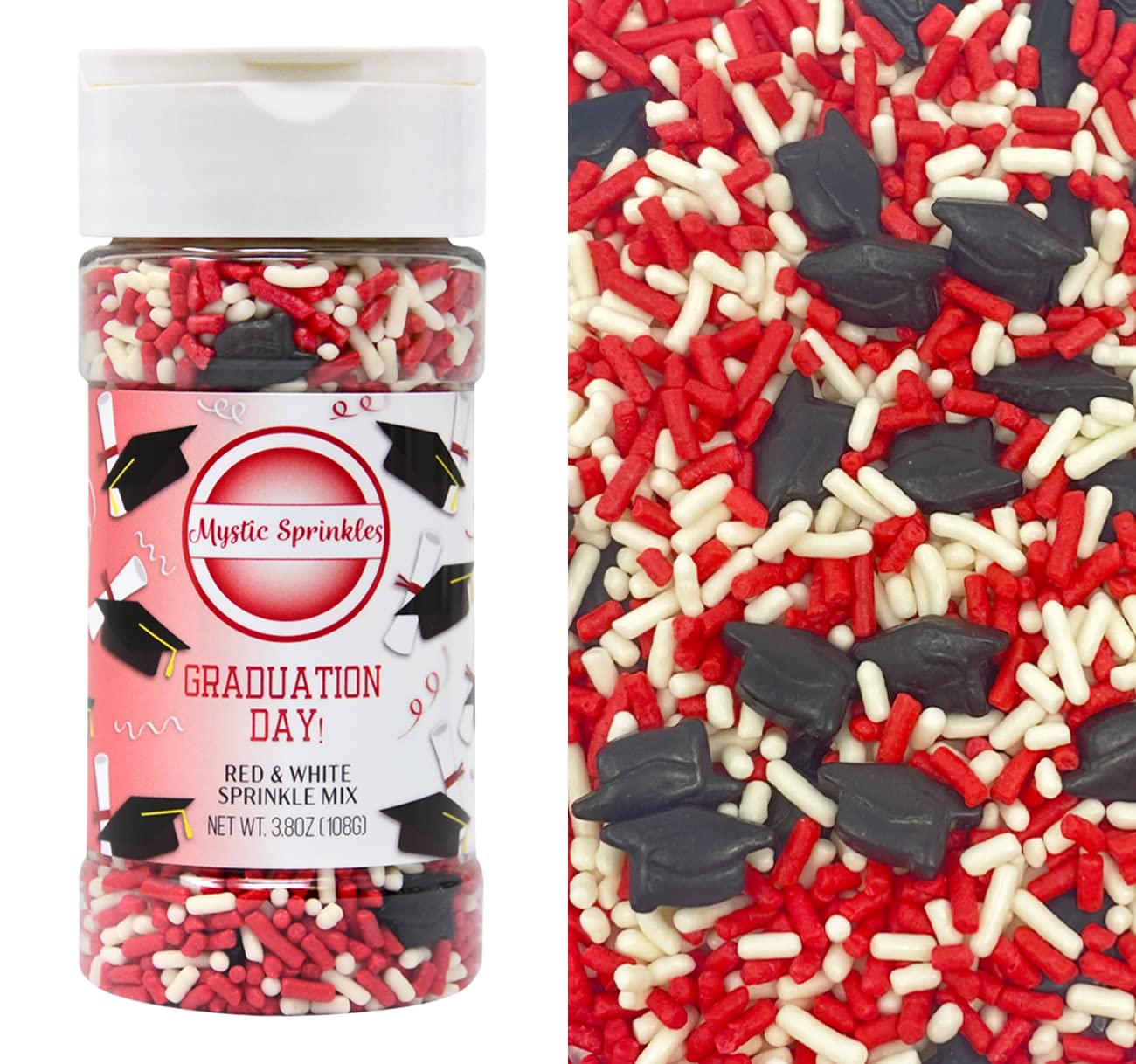 Mystic Sprinkles Graduation Day Sprinkles Mixes (Graduation Day! Red & White Sprinkle Mix 3.8Oz)