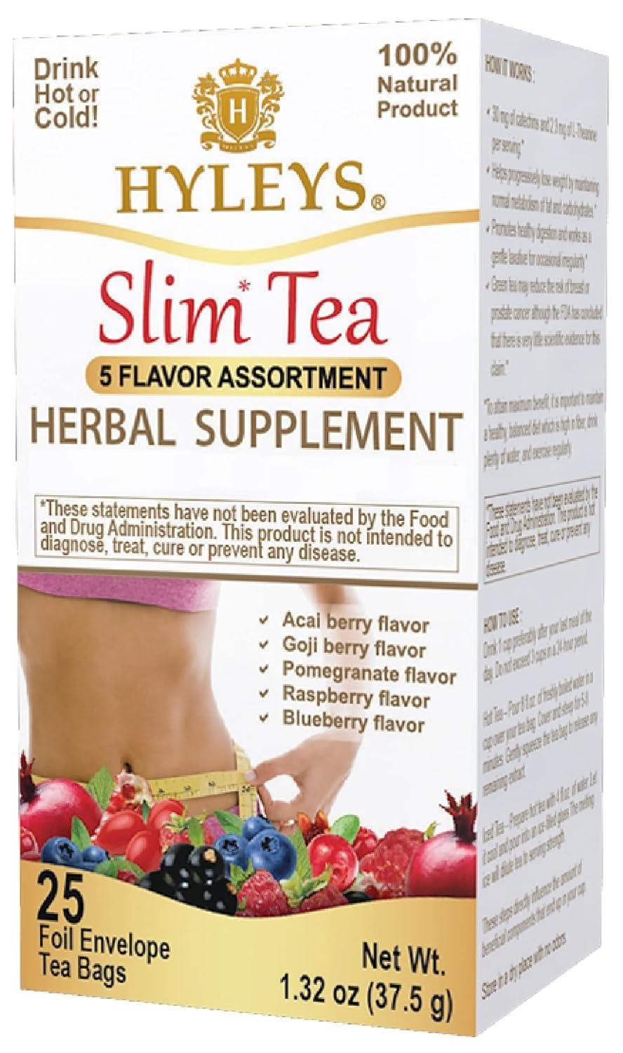 Hyleys Slim Tea 5 Flavor Assortment With Green Tea & Senna - Herbal Weight Loss Detox Cleanse Dietary Support For Belly Fat  Bloating & Metabolism Boost - 25 Tea Bags (1 Pack)