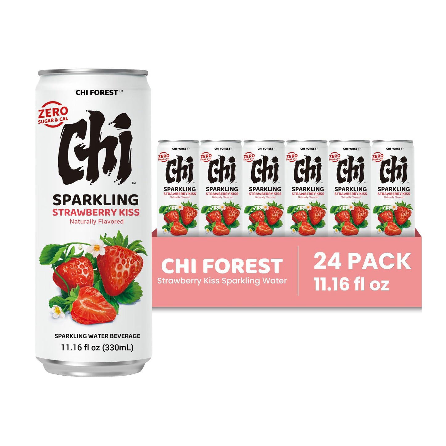 CHI FOREST Strawberry Sparkling Water Beverage  Zero Sugar Drinks  Zero Artificial Flavor  11.16 fl oz Cans (Pack of 24)